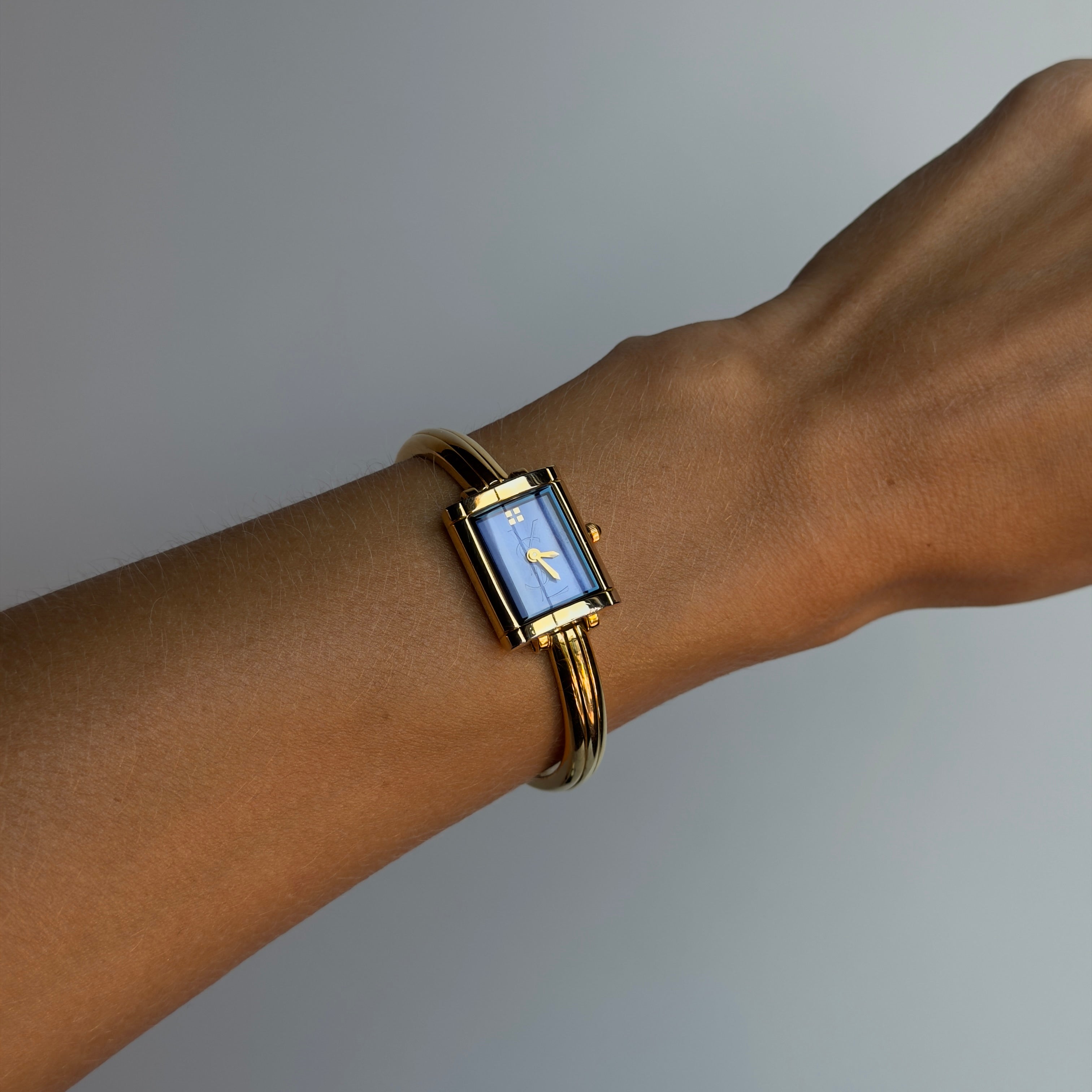 Vintage Yves Saint Laurent Dark Blue Dial Bangle Watch