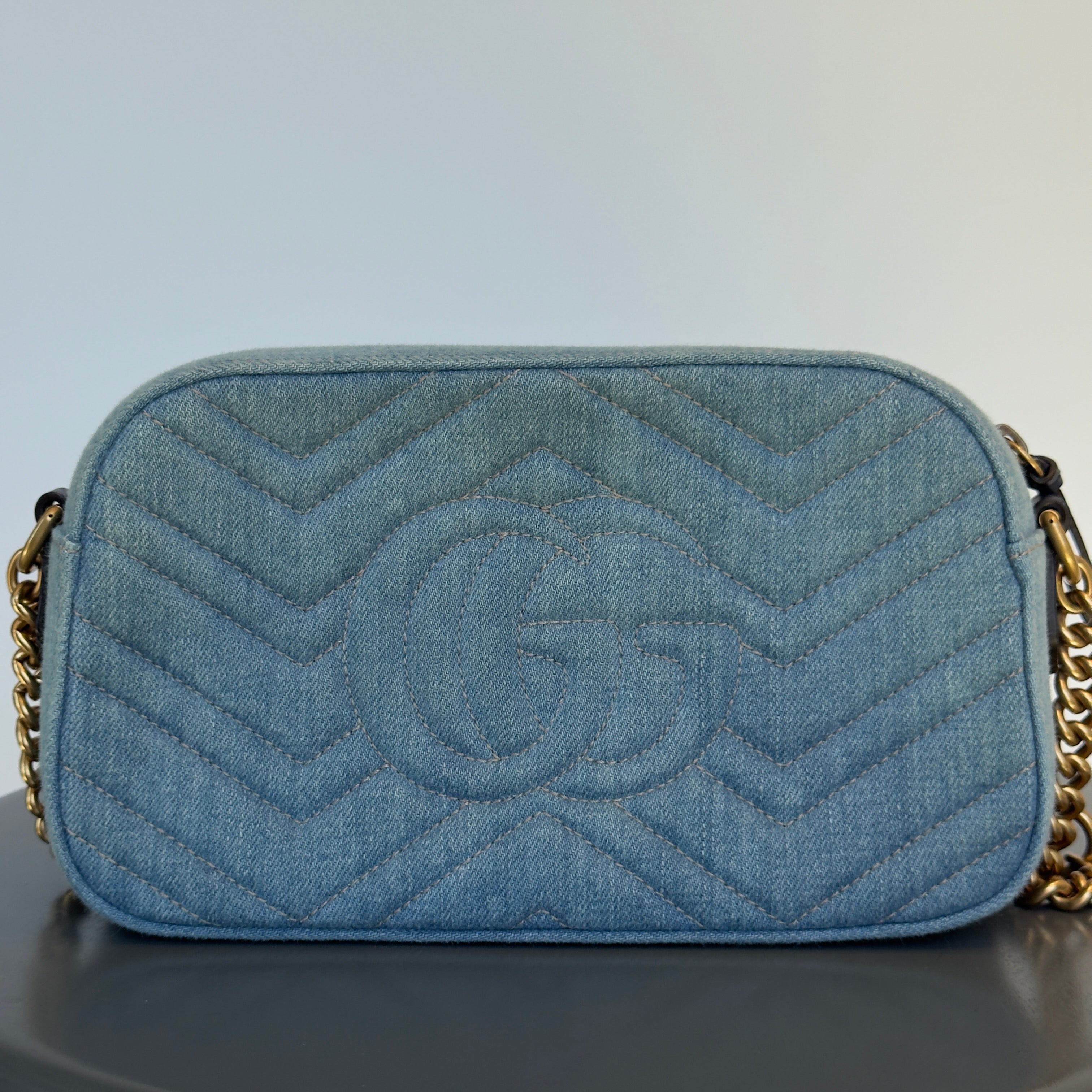 Gucci Marmont Matelasse Denim Pearl Bag
