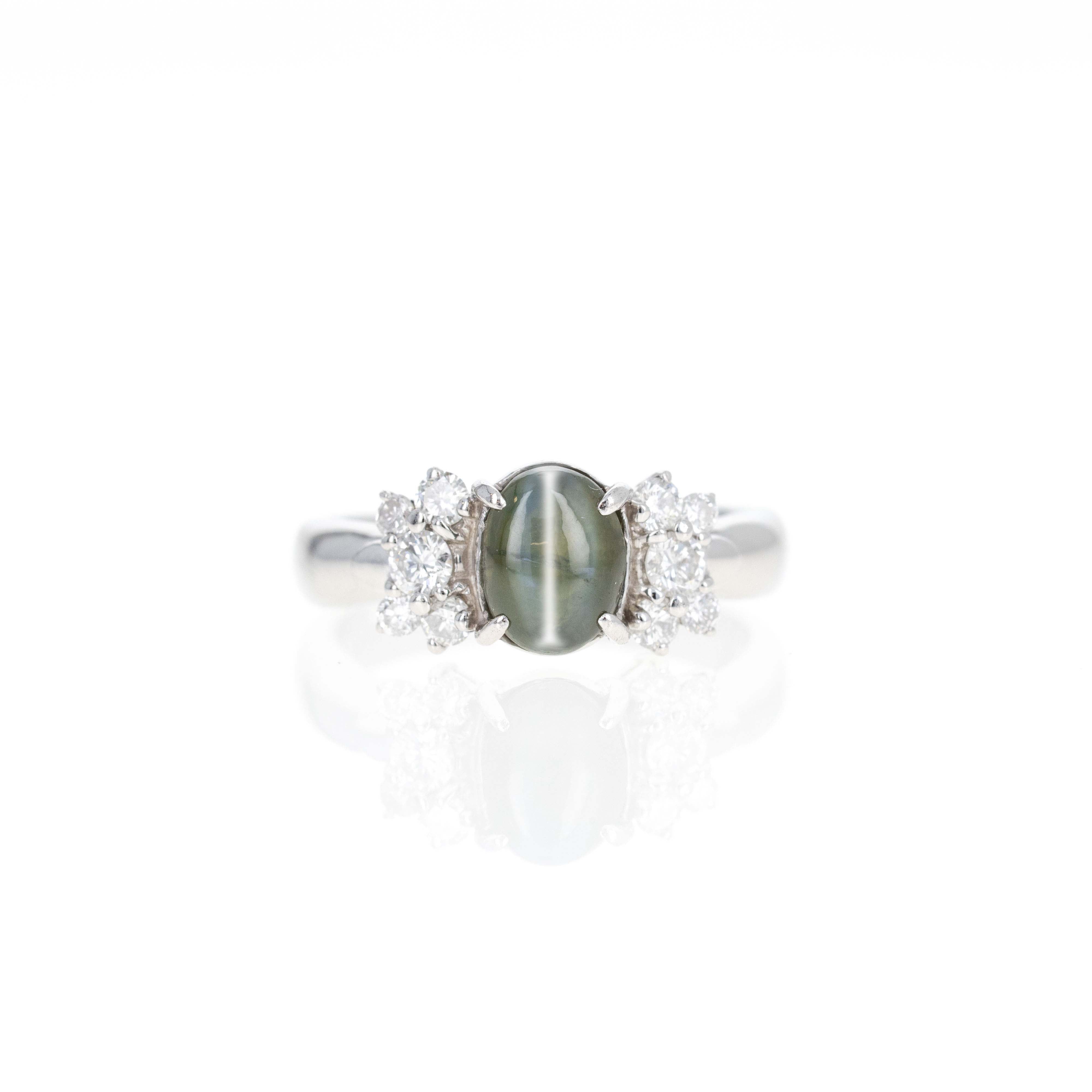 Platinum 1.90 Carat Cats Eye Chrysoberyl Diamond Ring - Queen May