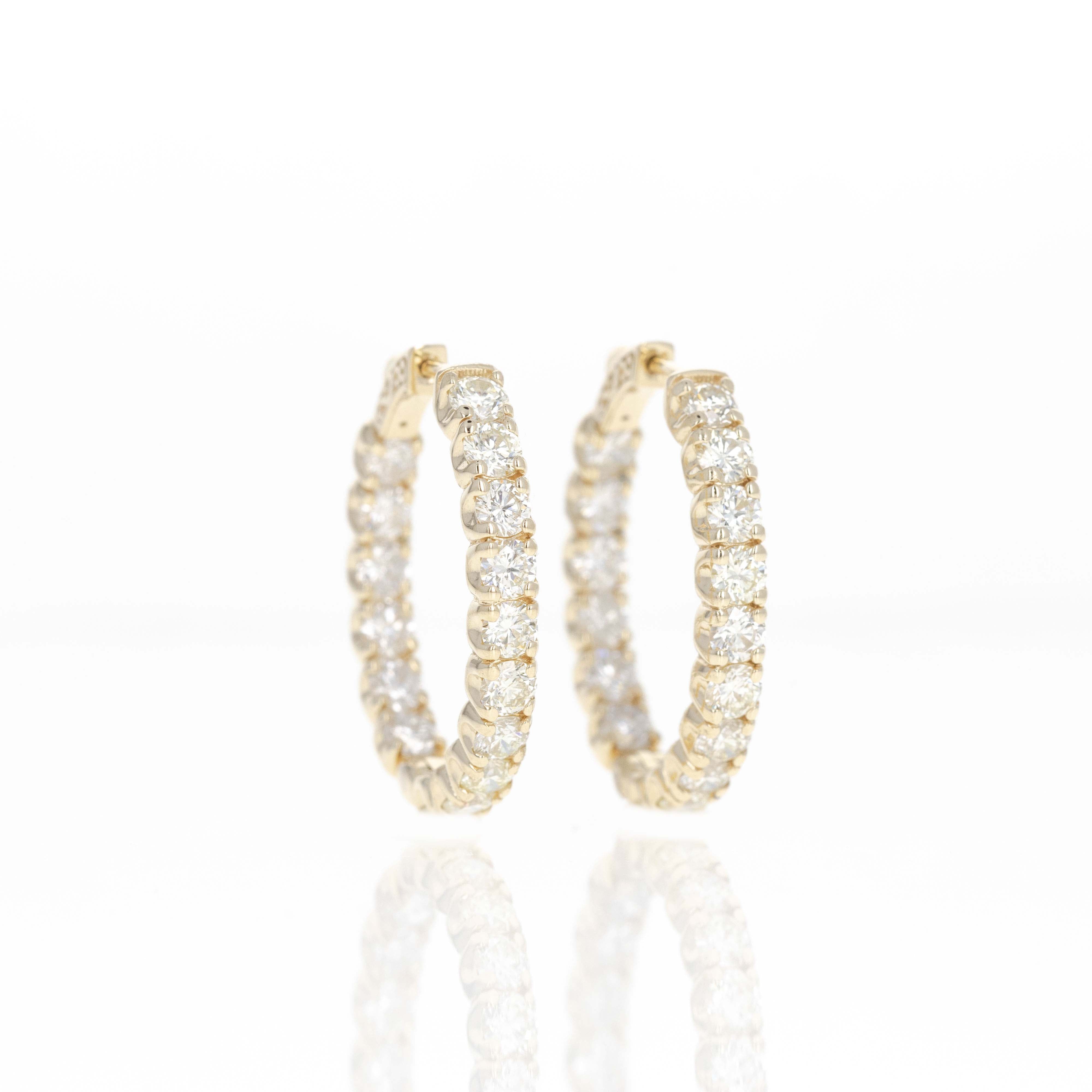 14K Yellow Gold 5.30 Carat Round Diamond Inside-Out Oval Hoop Earrings - Queen May