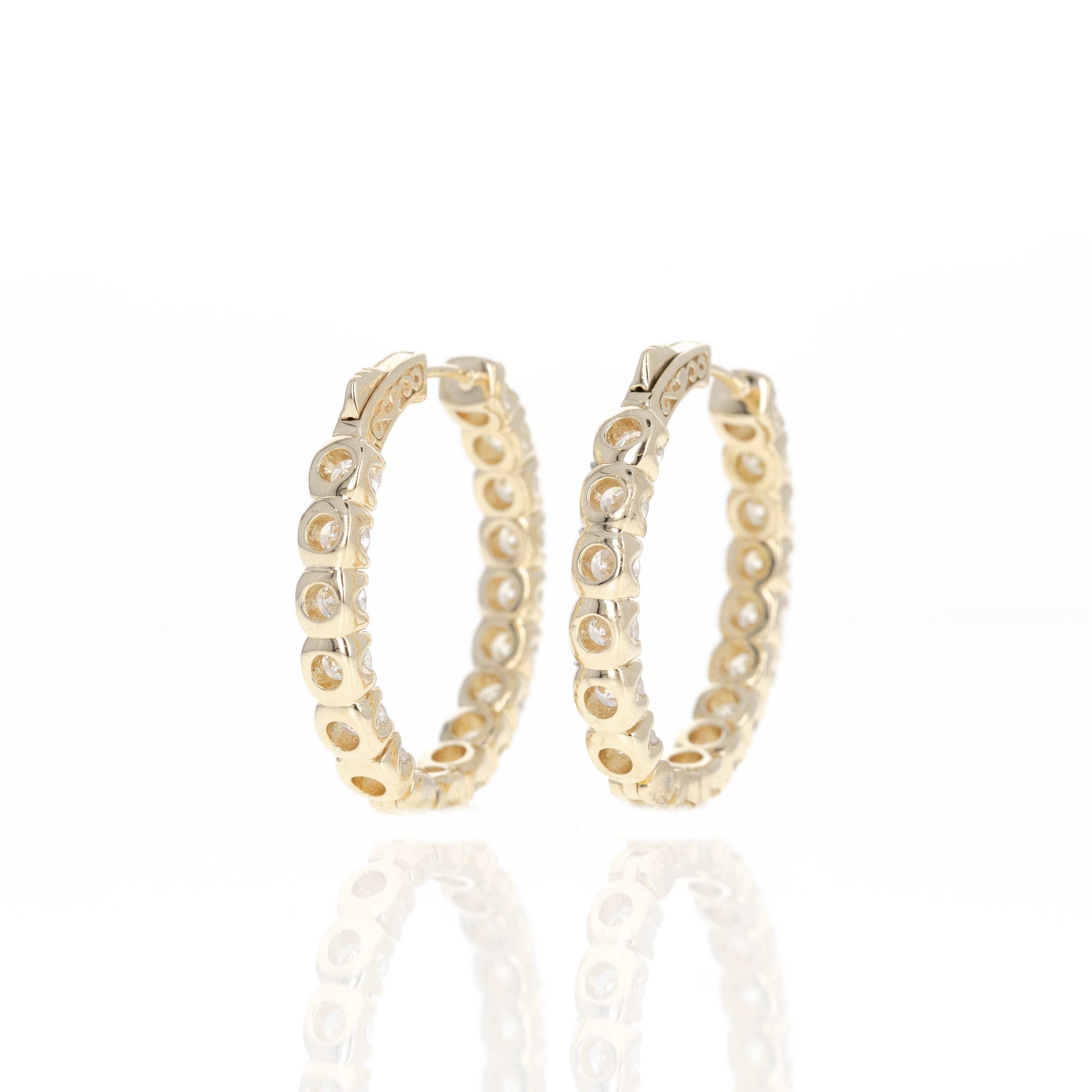 14K Yellow Gold 5.30 Carat Round Diamond Inside-Out Oval Hoop Earrings - Queen May