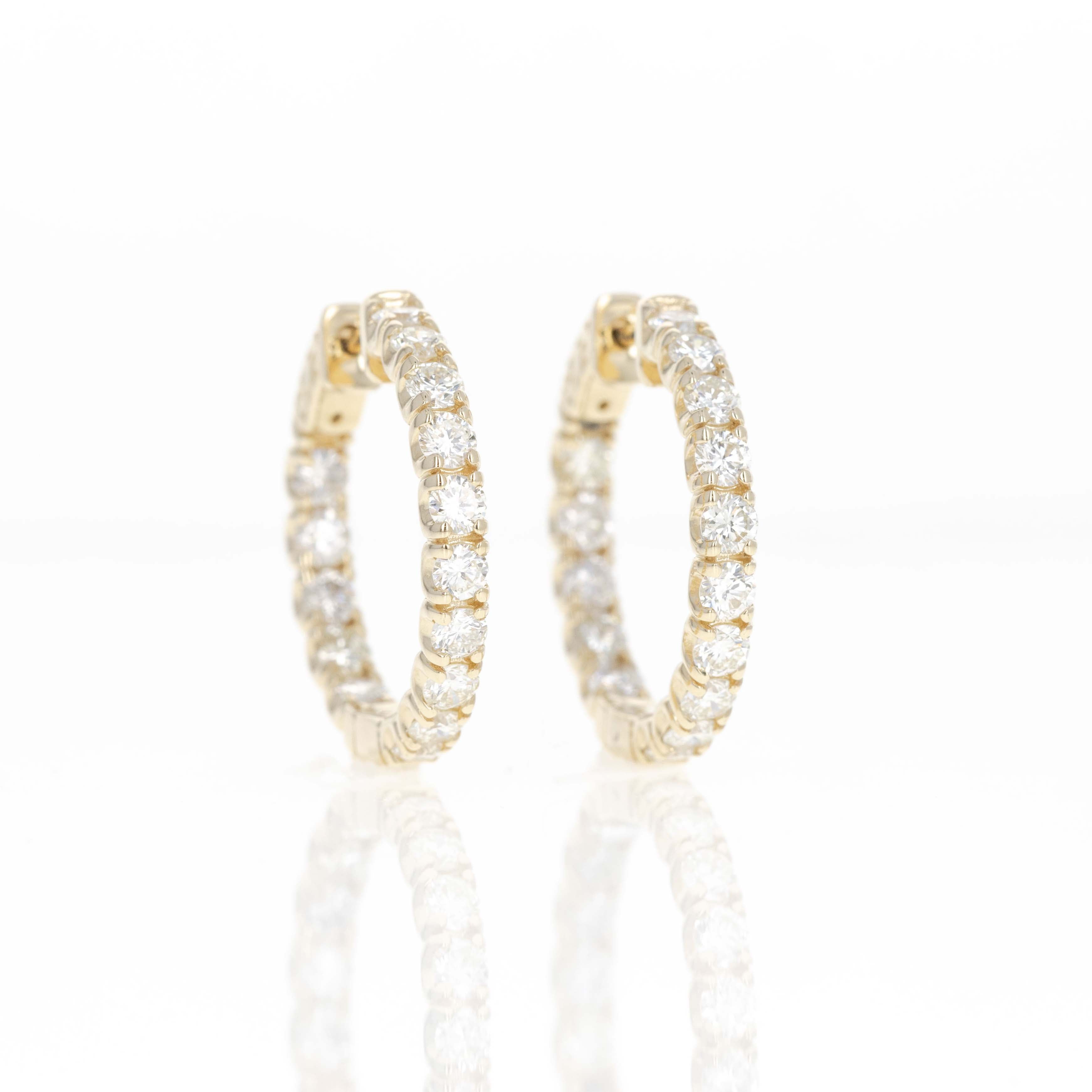 14K Yellow Gold 3.42 Carat Round Diamond Inside-Out Round Hoop Earrings - Queen May