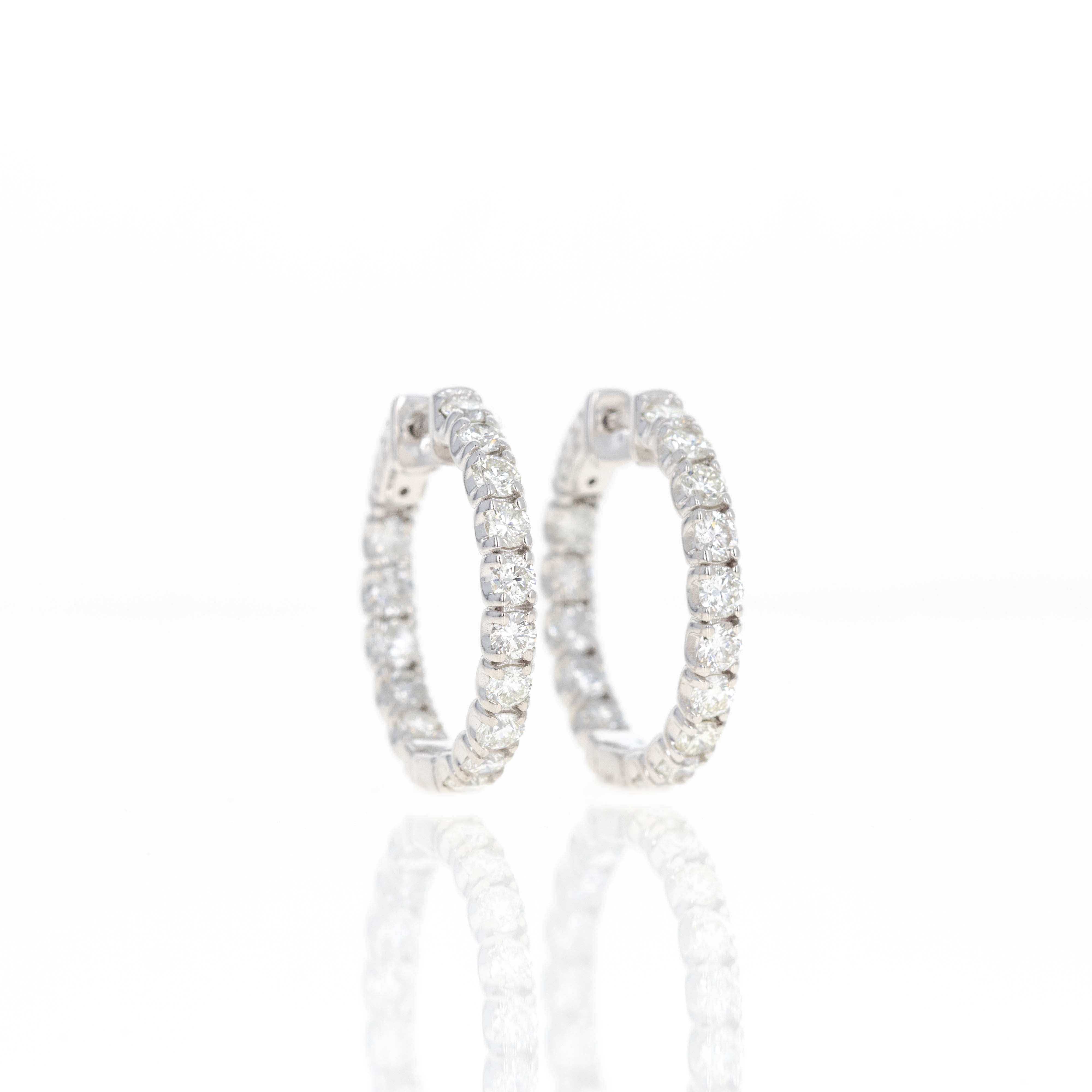 14K White Gold 3.37 Carat Round Diamond Inside-Out Hoop Earrings - Queen May