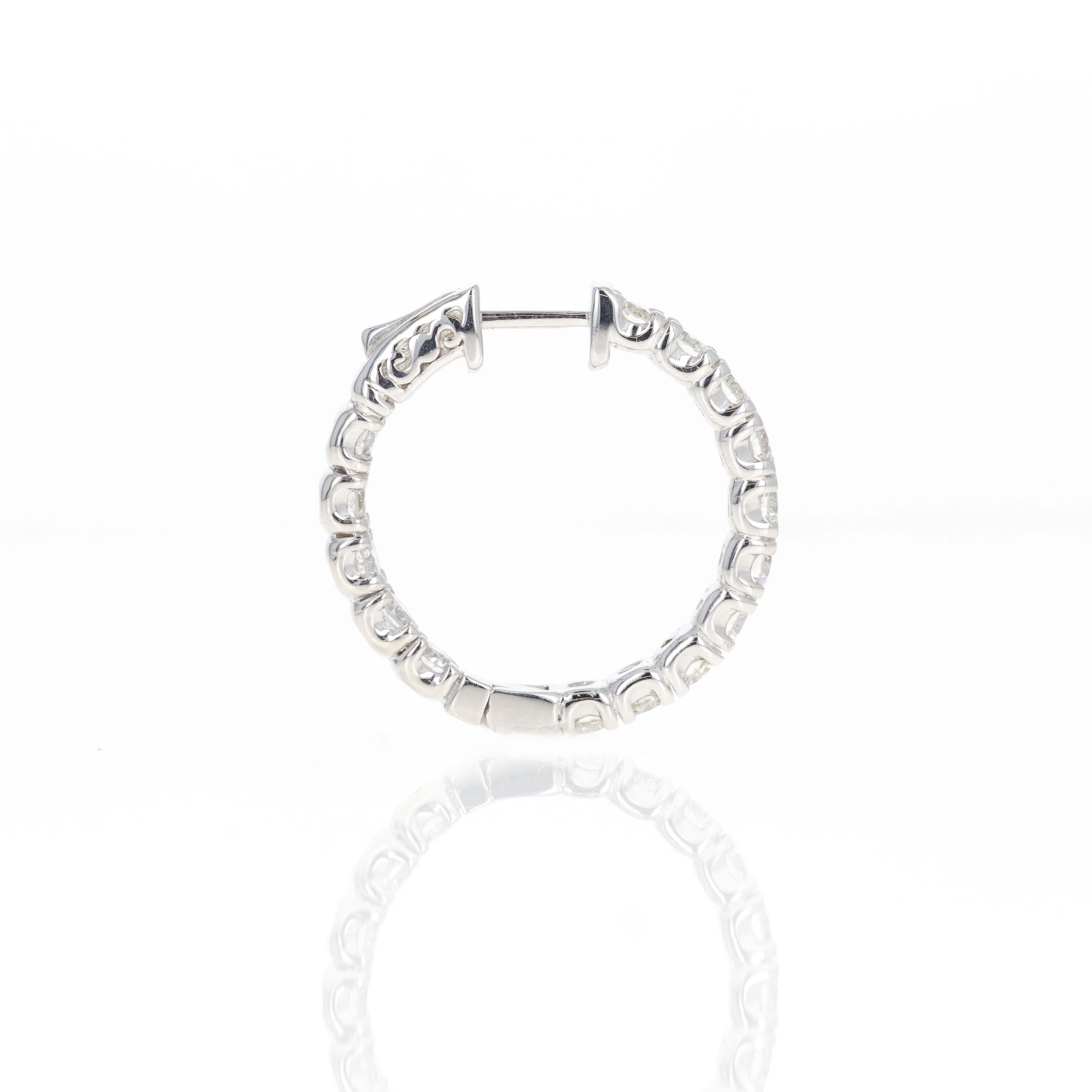 14K White Gold 3.37 Carat Round Diamond Inside-Out Hoop Earrings - Queen May