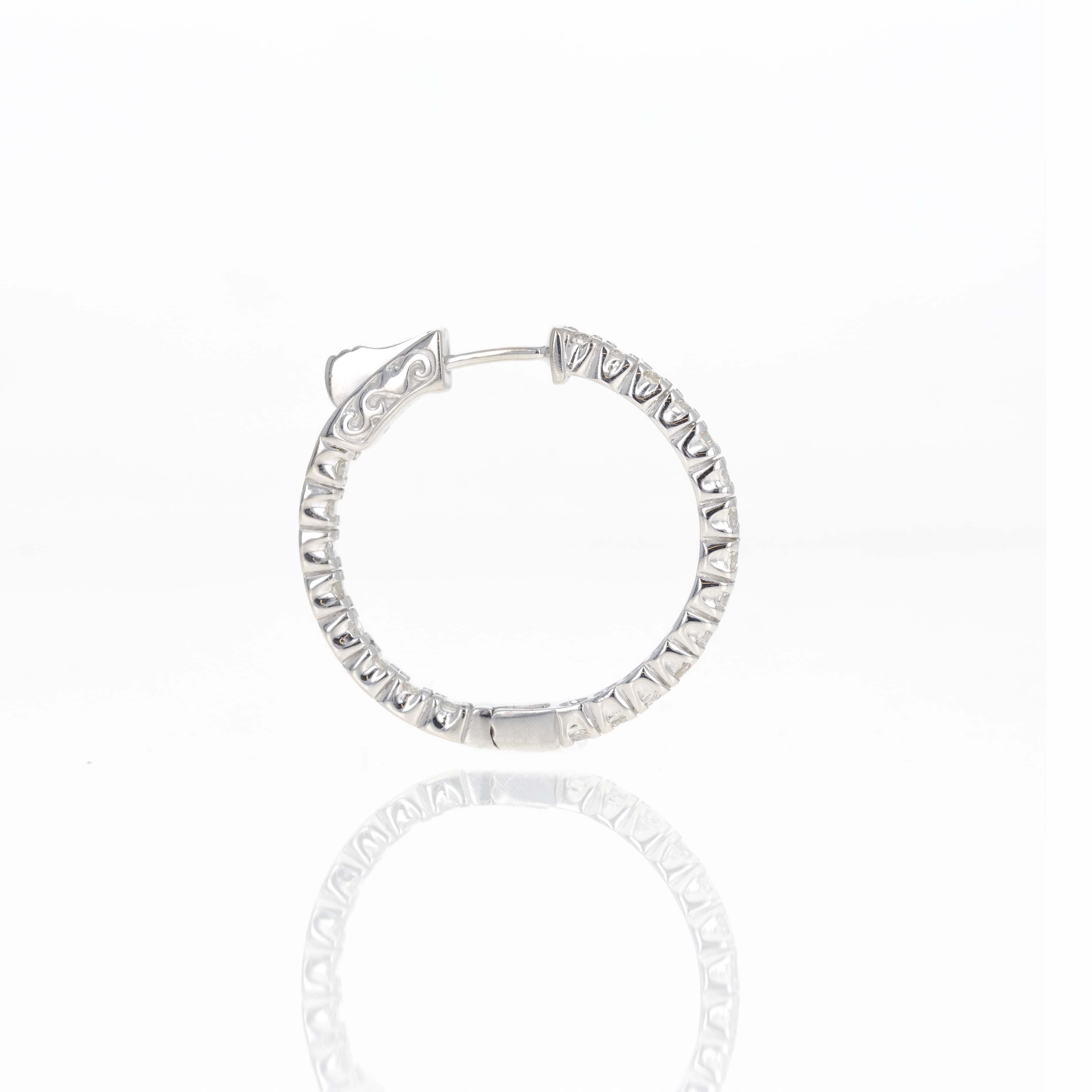 14K White Gold 1.39 Carat Round Diamond Inside-Out Hoop Earrings - Queen May