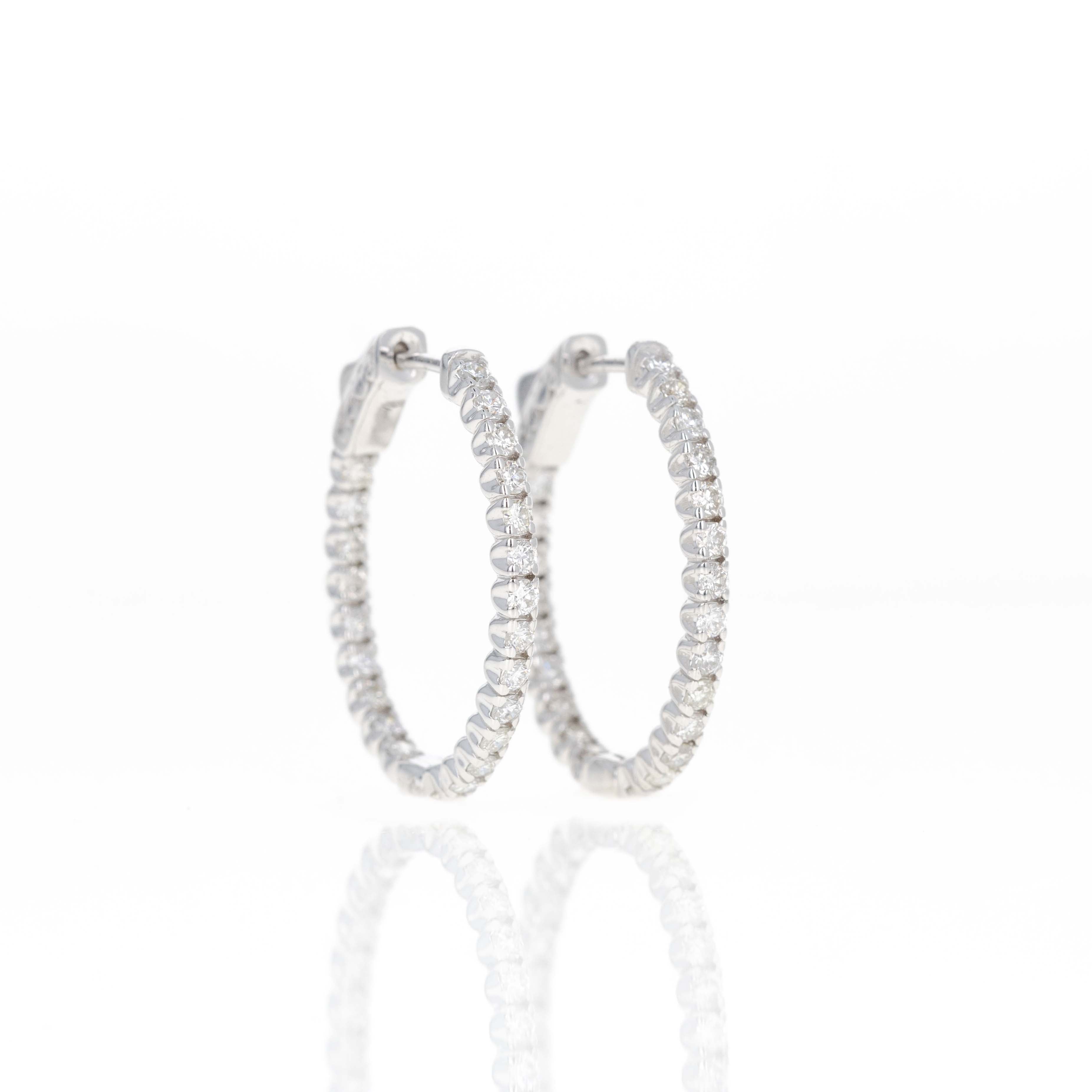 14K White Gold 1.90 Carat Round Diamond Inside-Out Oval Hoop Earrings - Queen May