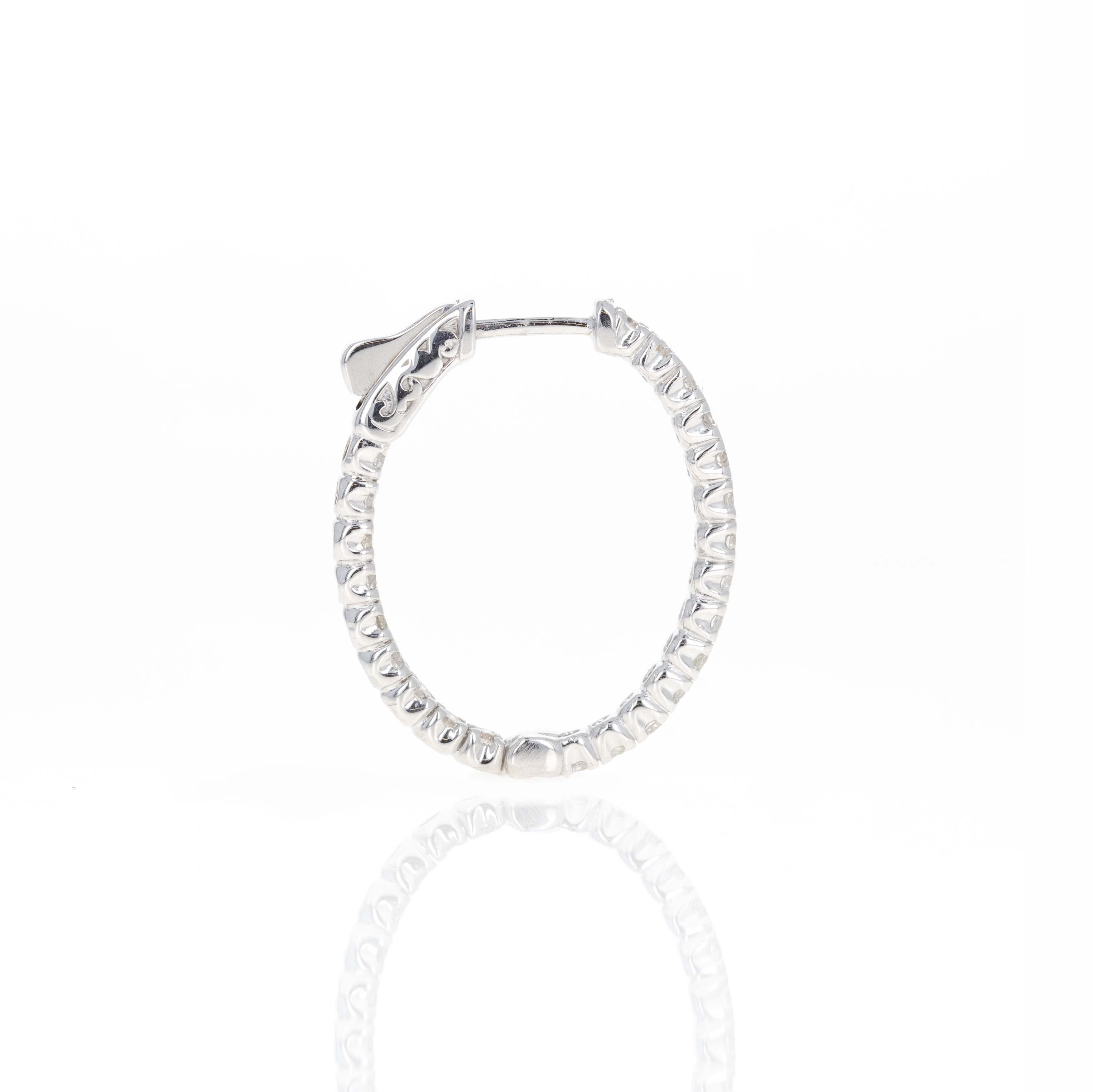 14K White Gold 1.90 Carat Round Diamond Inside-Out Oval Hoop Earrings - Queen May