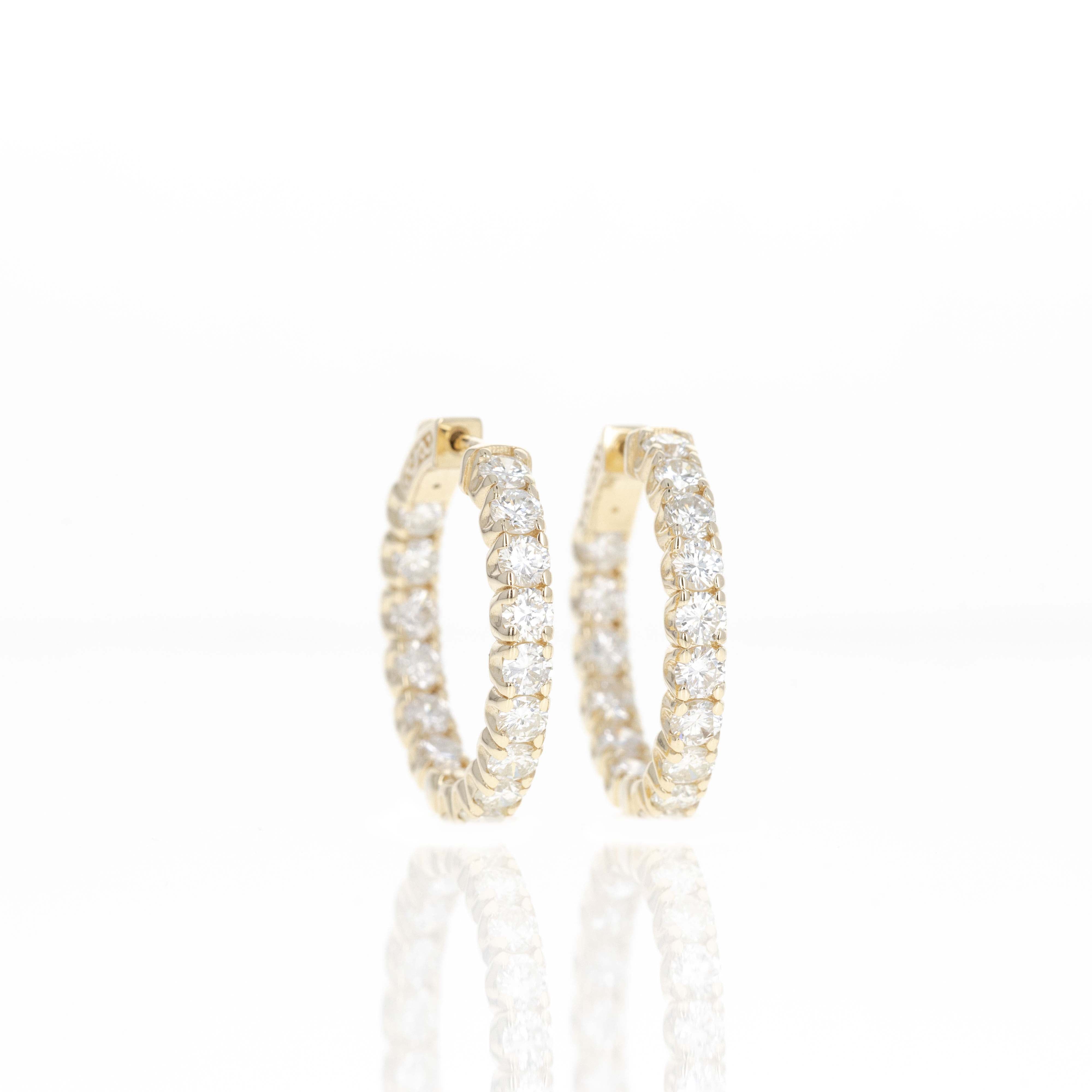 14K Yellow Gold 4.16 Carat Round Diamond Inside-Out Round Hoop Earrings - Queen May