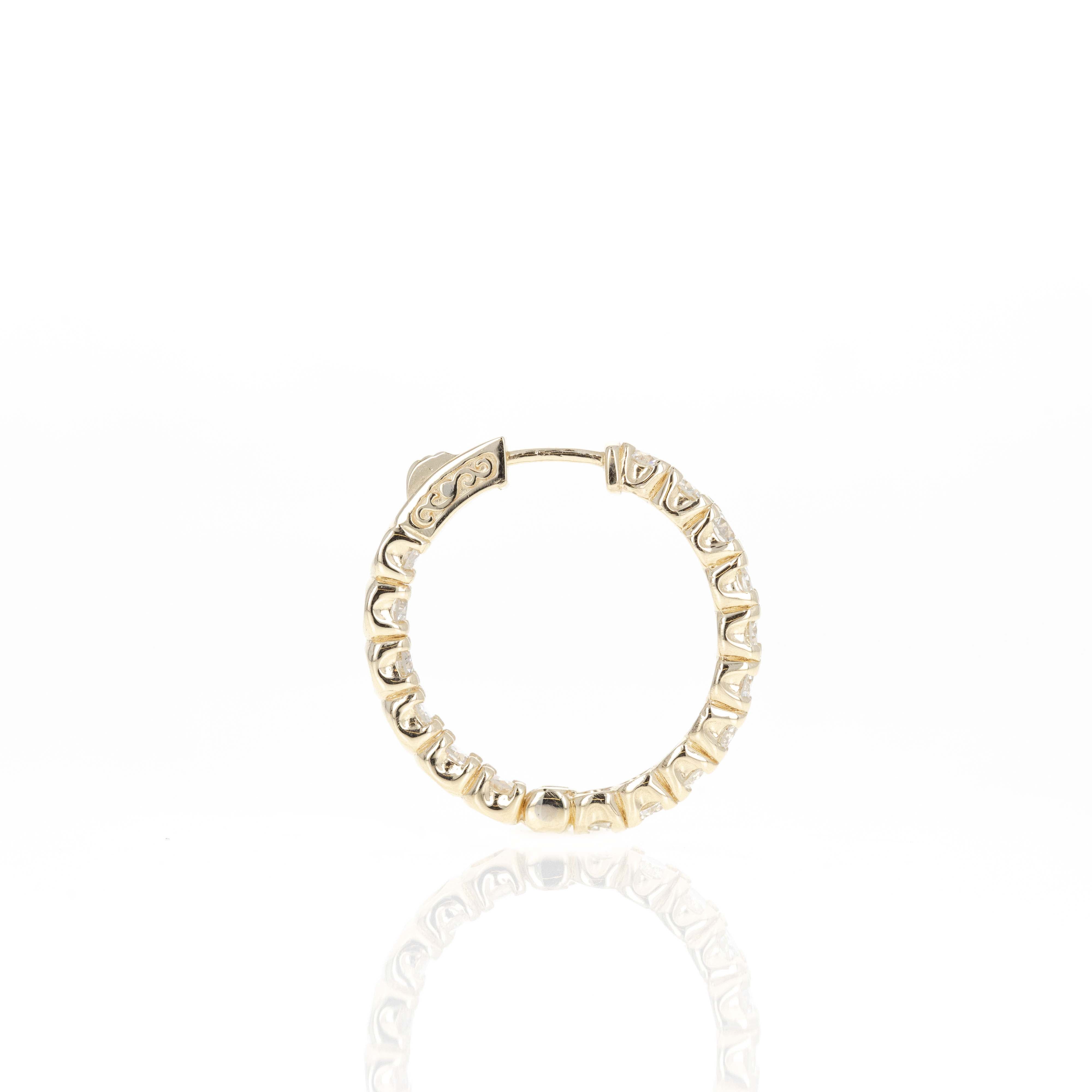 14K Yellow Gold 4.16 Carat Round Diamond Inside-Out Round Hoop Earrings - Queen May