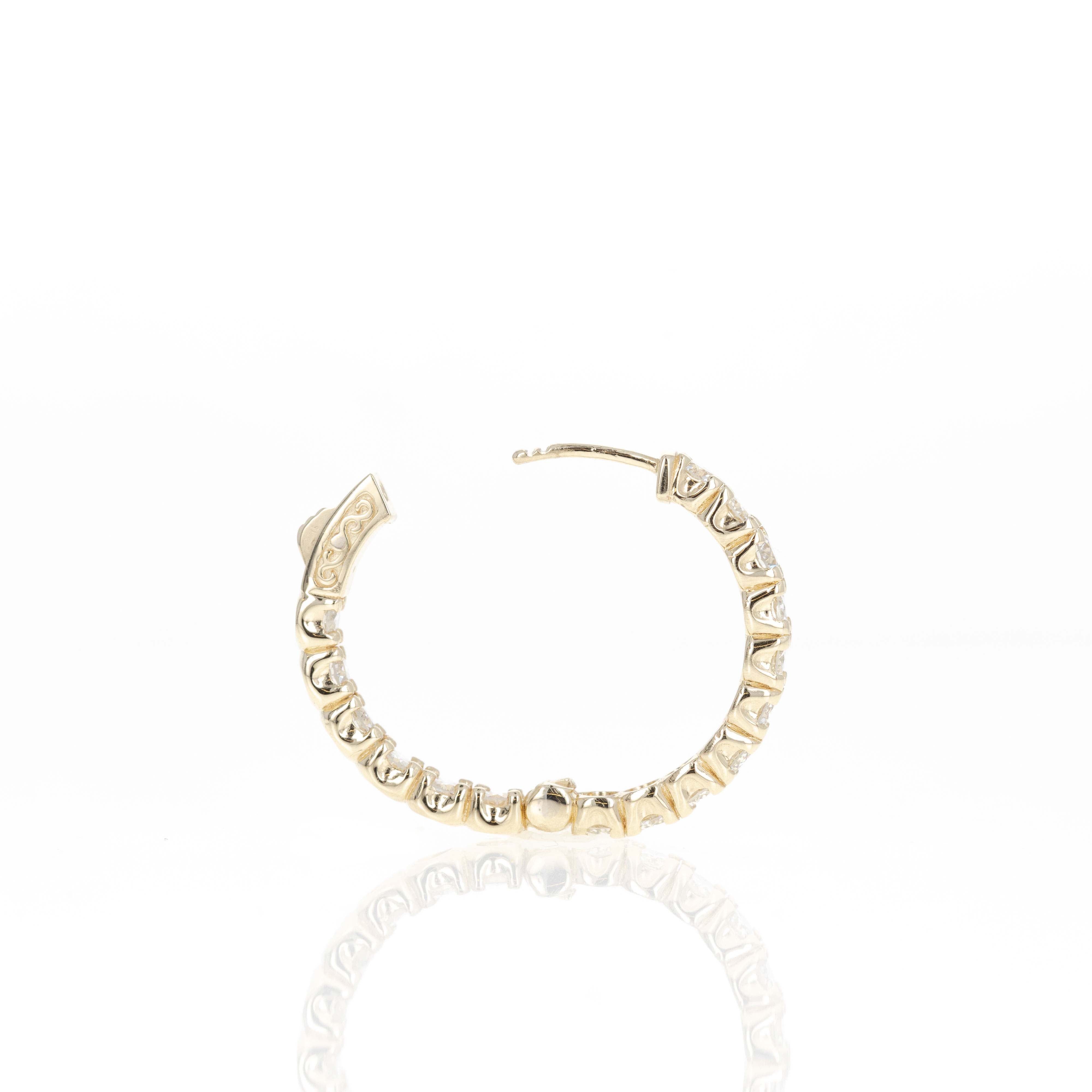 14K Yellow Gold 4.16 Carat Round Diamond Inside-Out Round Hoop Earrings - Queen May
