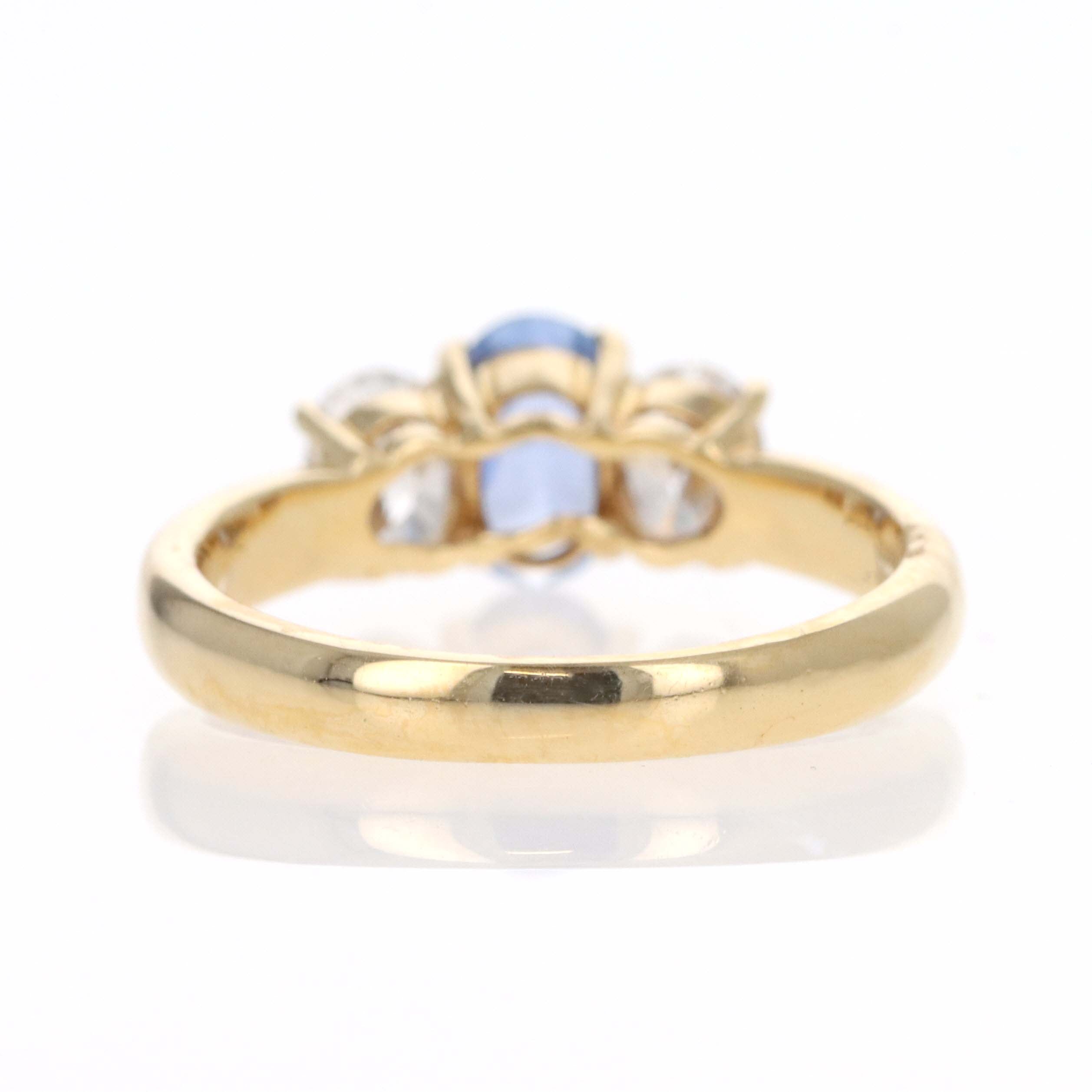 18K Yellow Gold 0.74 Carat Sapphire Diamond Three Stone Ring