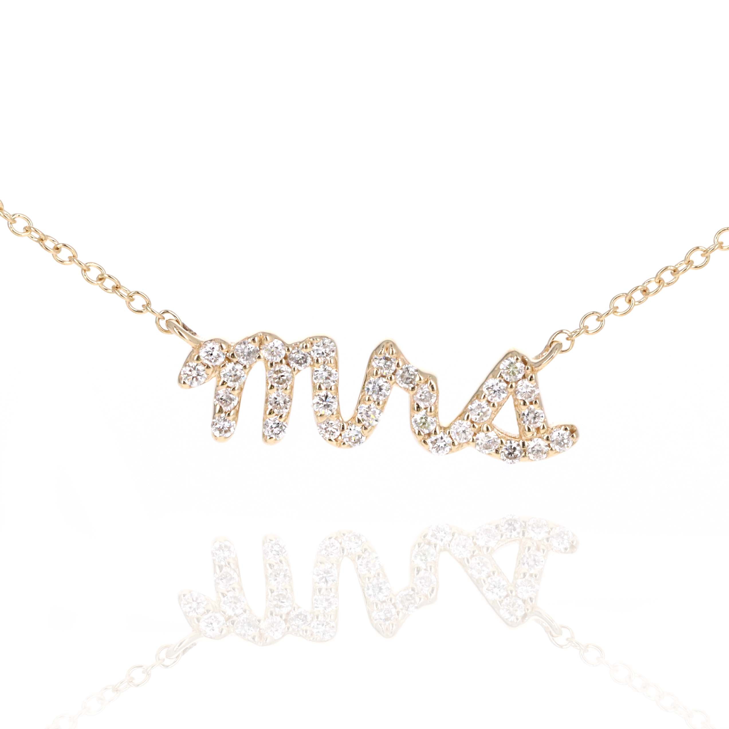 14K Gold Diamond Mrs Pendant Necklace