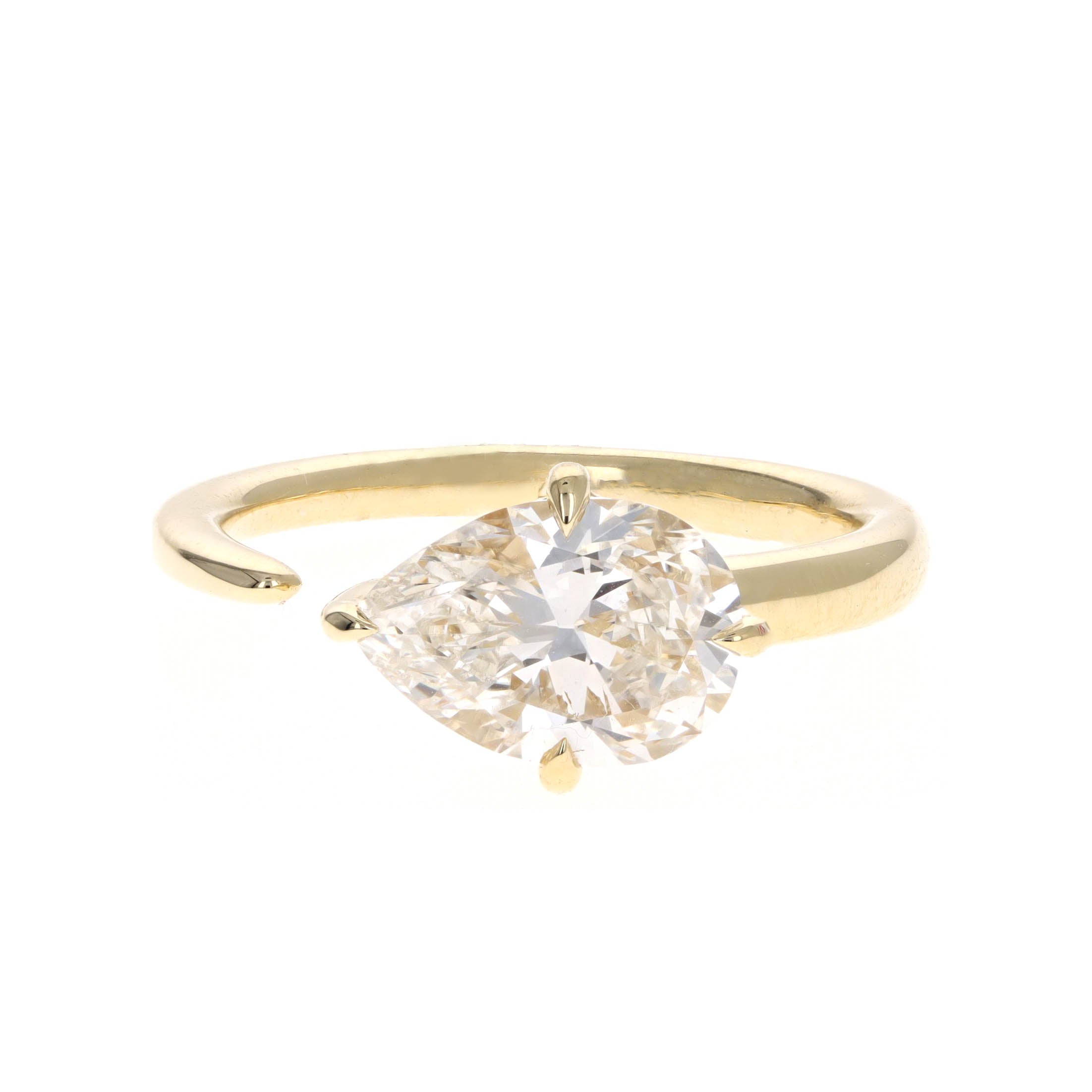 2.07 Carat Pear Diamond East-West Open Space Engagement Ring in 18K Yellow Gold GIA Certified - Queen May