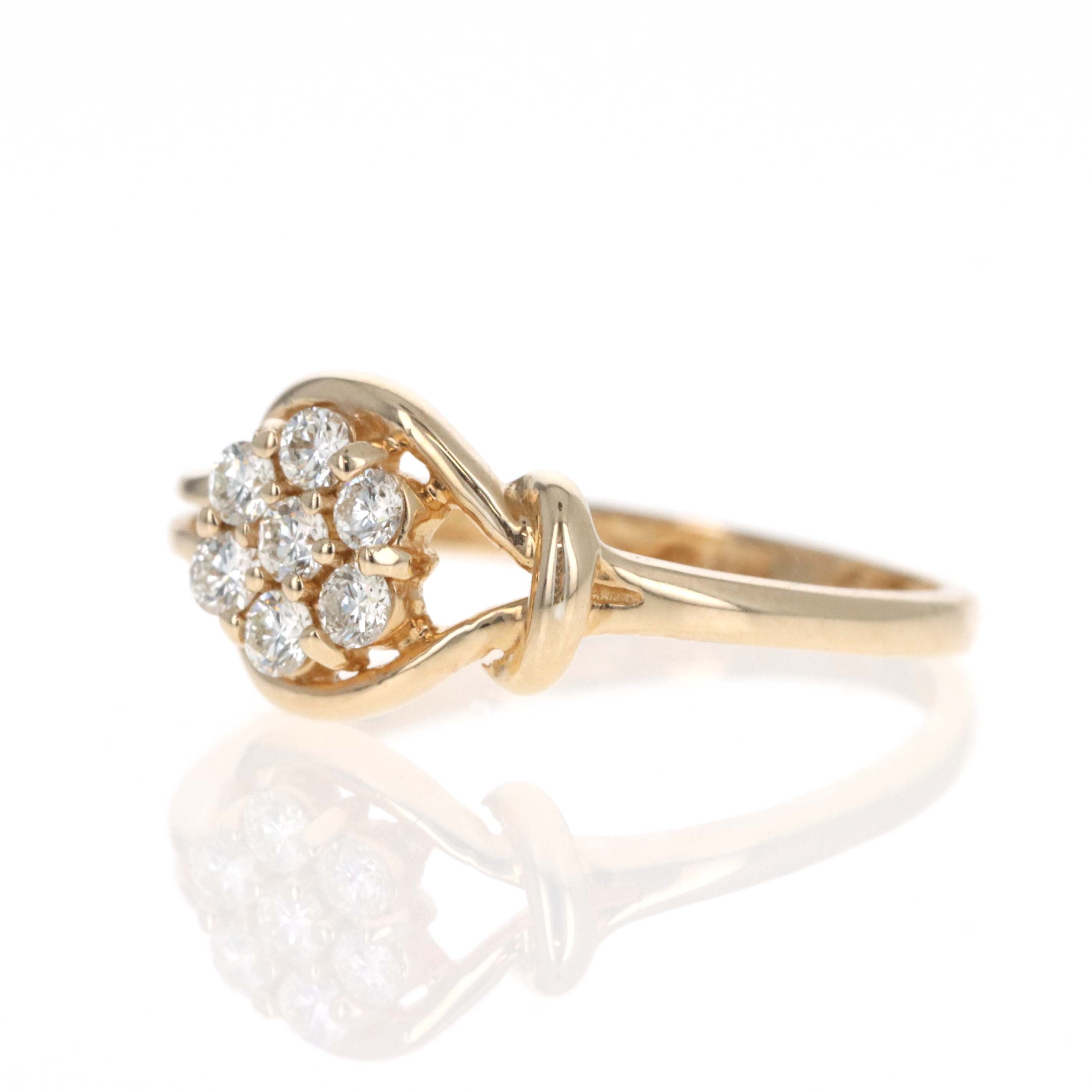 14K Yellow Gold Diamond Cluster Love Knot Ring - Queen May