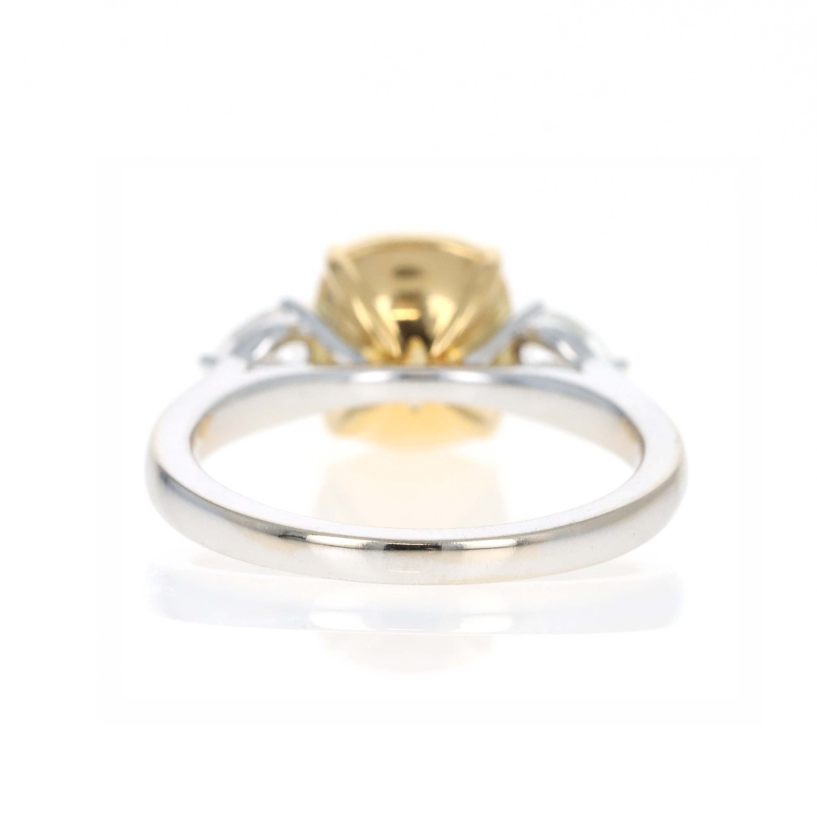 2.53 Carat Fancy Yellow Cushion Diamond Pear Three Stone Engagement Ring - Queen May