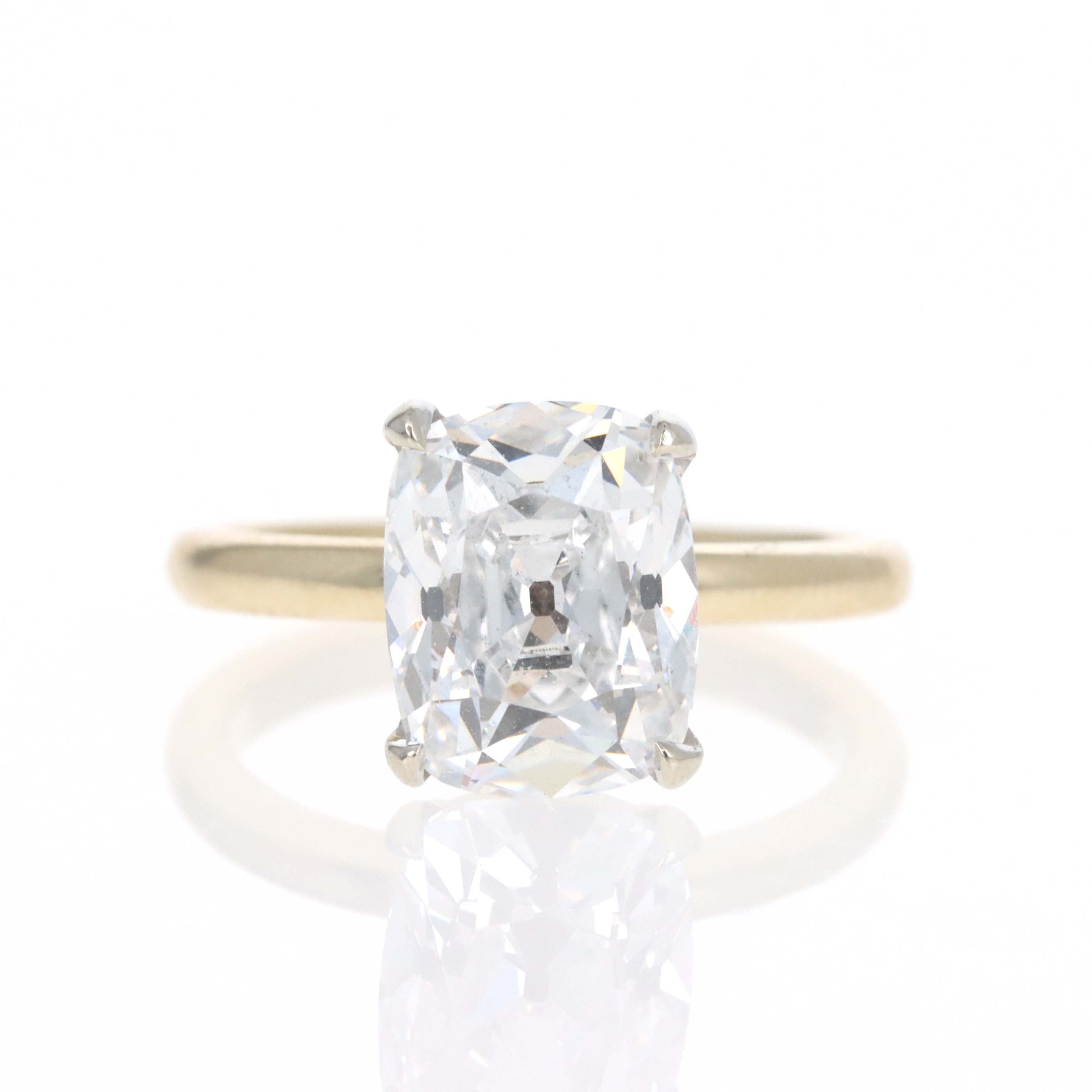 Lab Grown 4.07 Carat Antique Cushion Cut Diamond Solitaire Engagement Ring