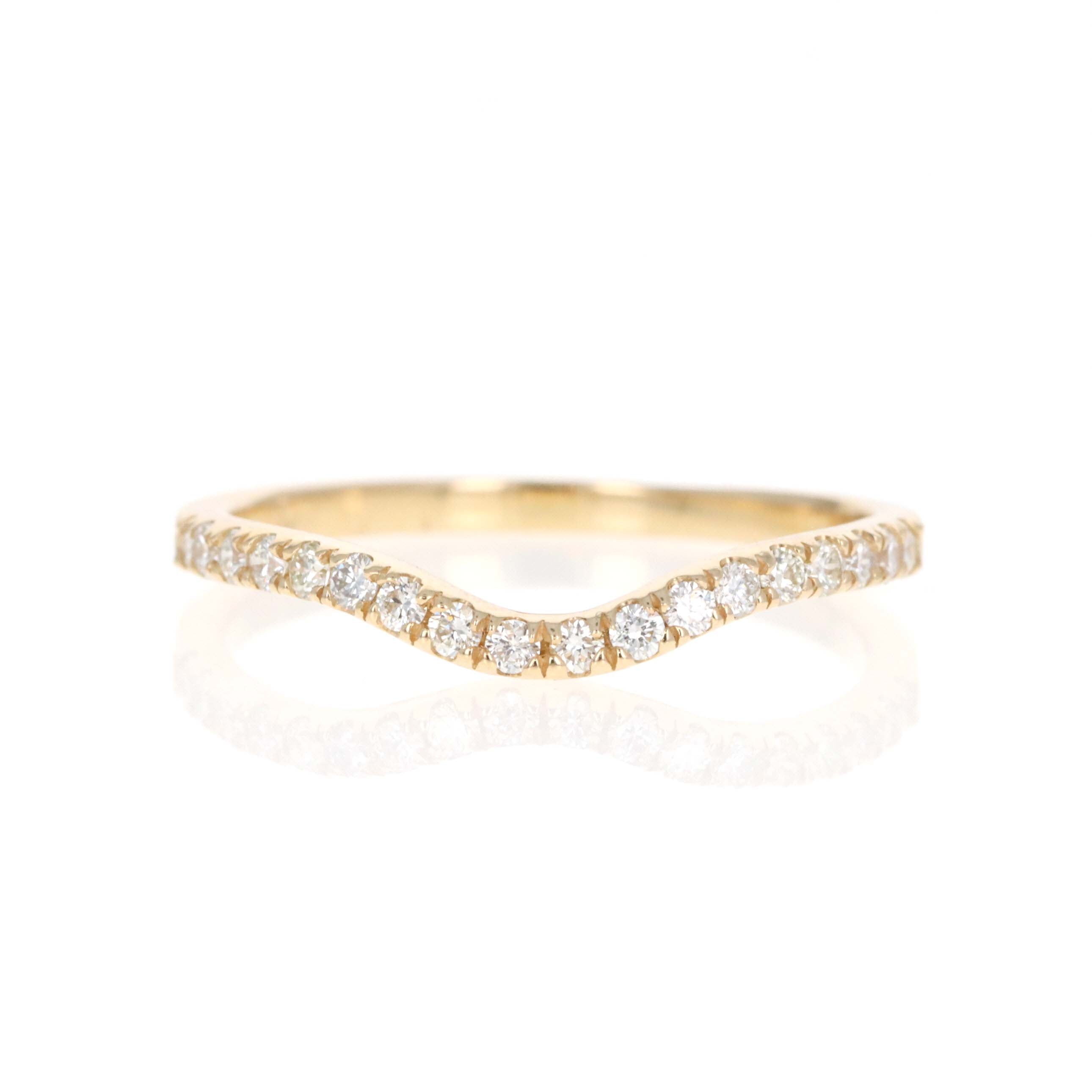 14K Yellow Gold 0.27 Carat Round Diamond Contour Wedding Band - Queen May