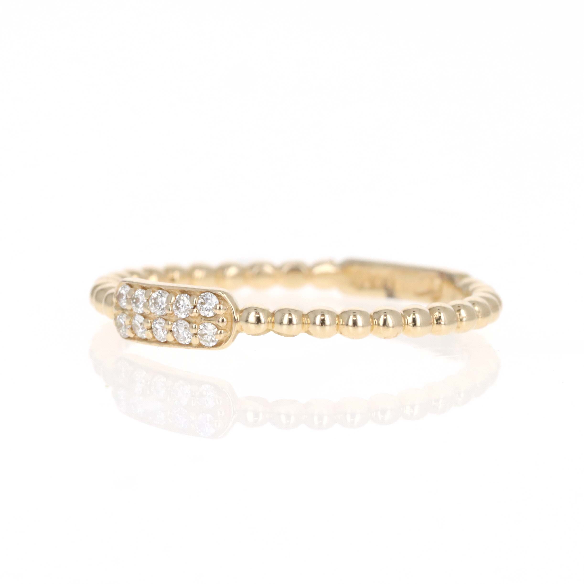 14K Gold Diamond Bar Bead Ring - Queen May