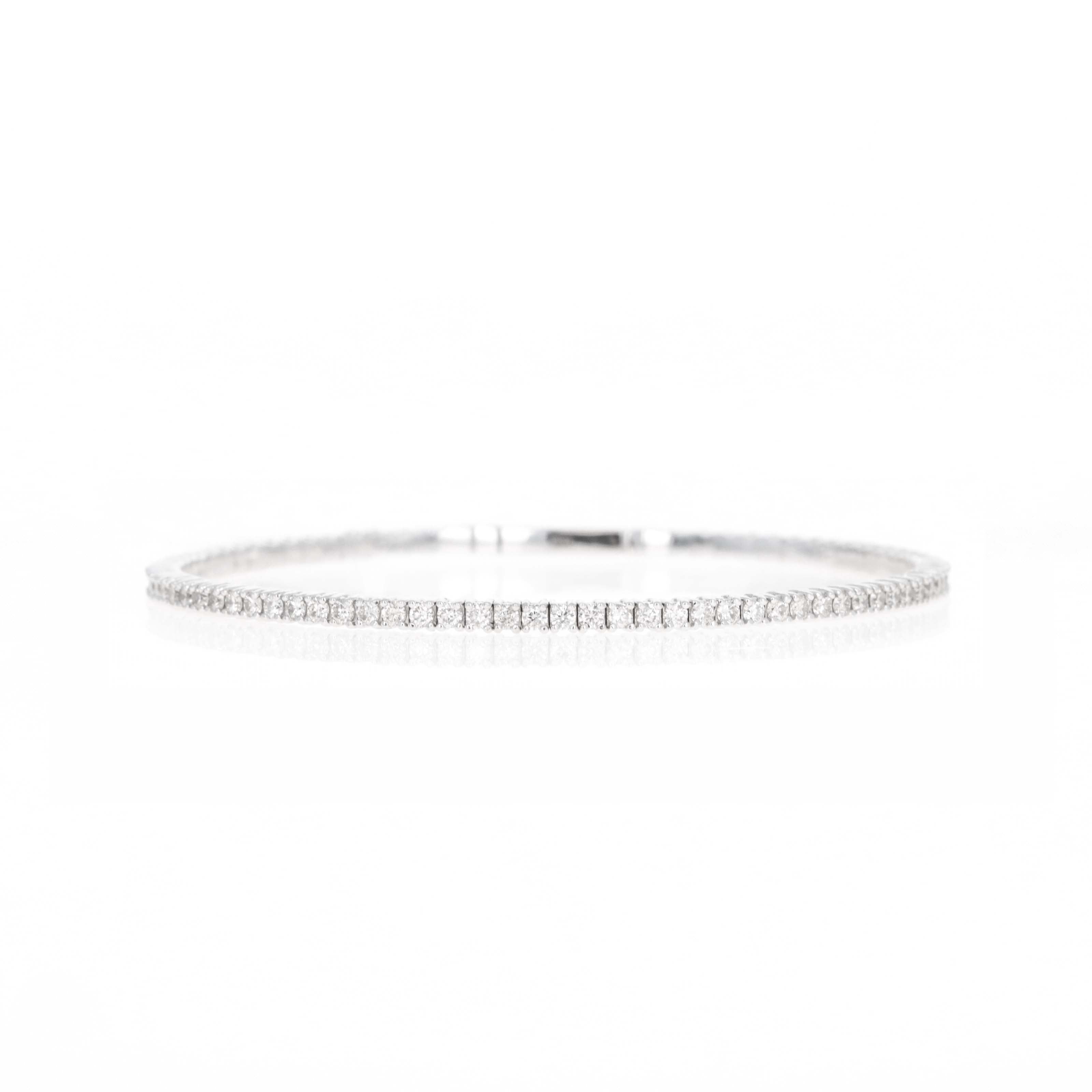 18K White Gold 2 Carat Round Diamond Flexible Bangle - Queen May