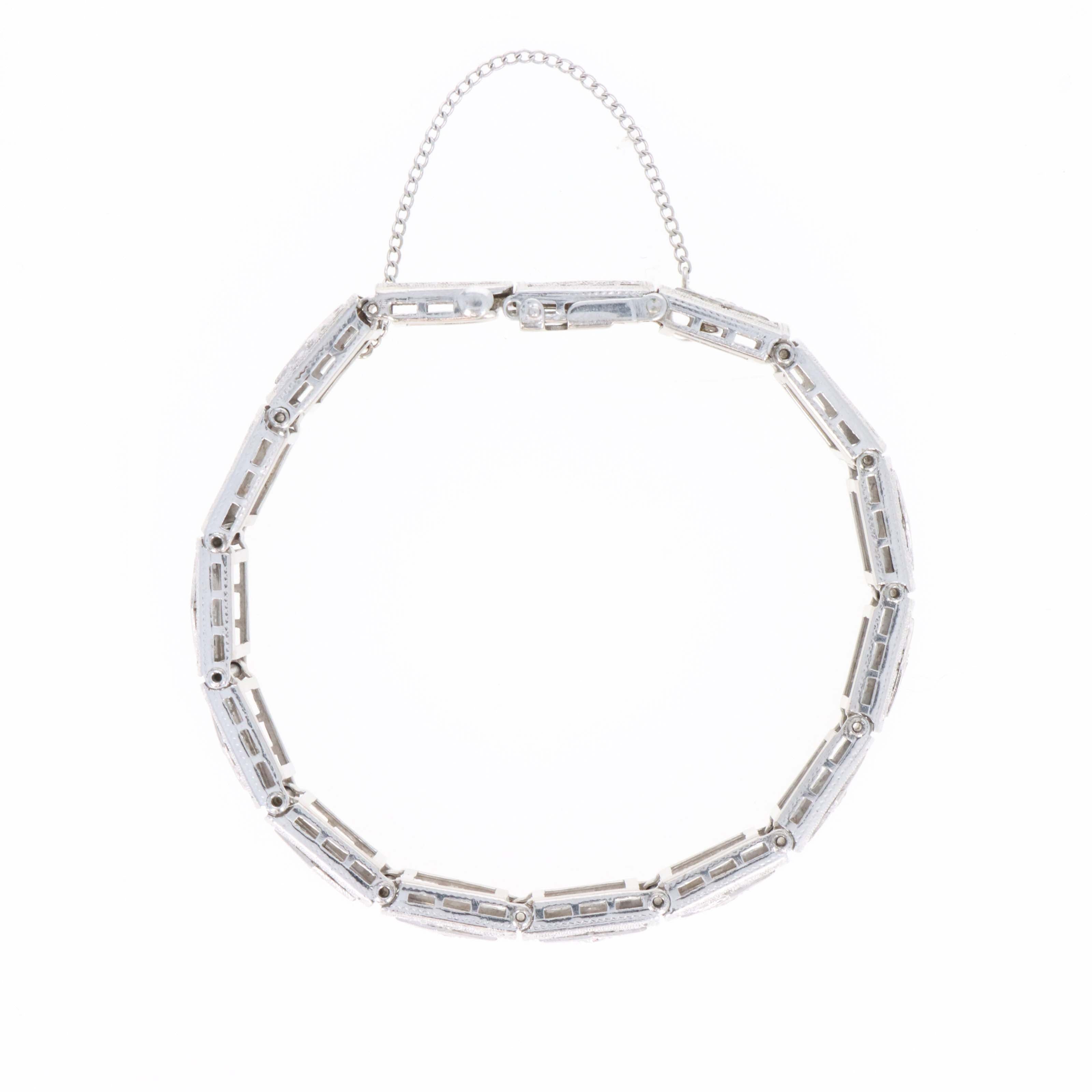 Art Deco 14K White Gold 1 Carat Old European Diamond Filigree Bracelet