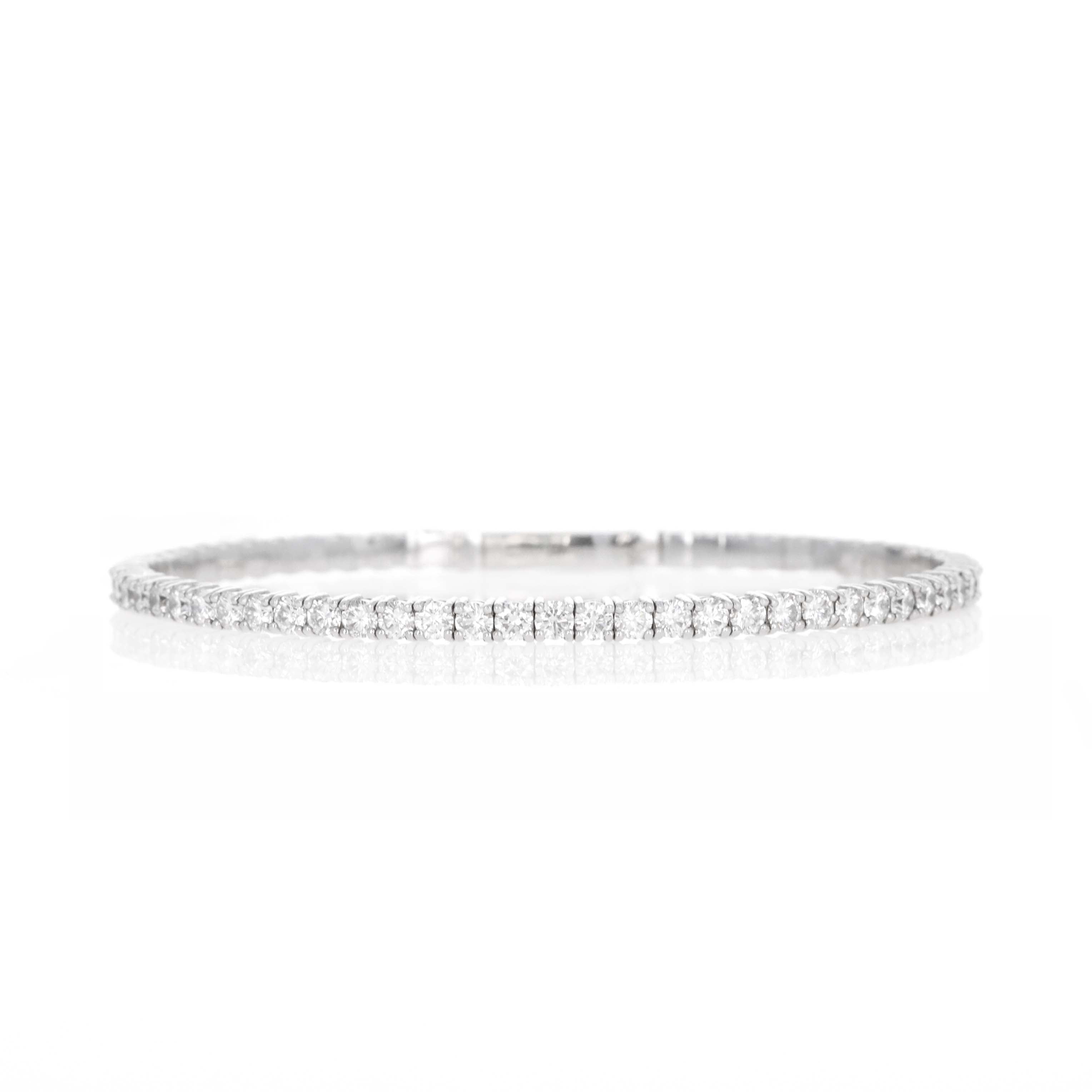 14K White Gold 4.7 Carat Round Diamond Flexible Bangle - Queen May