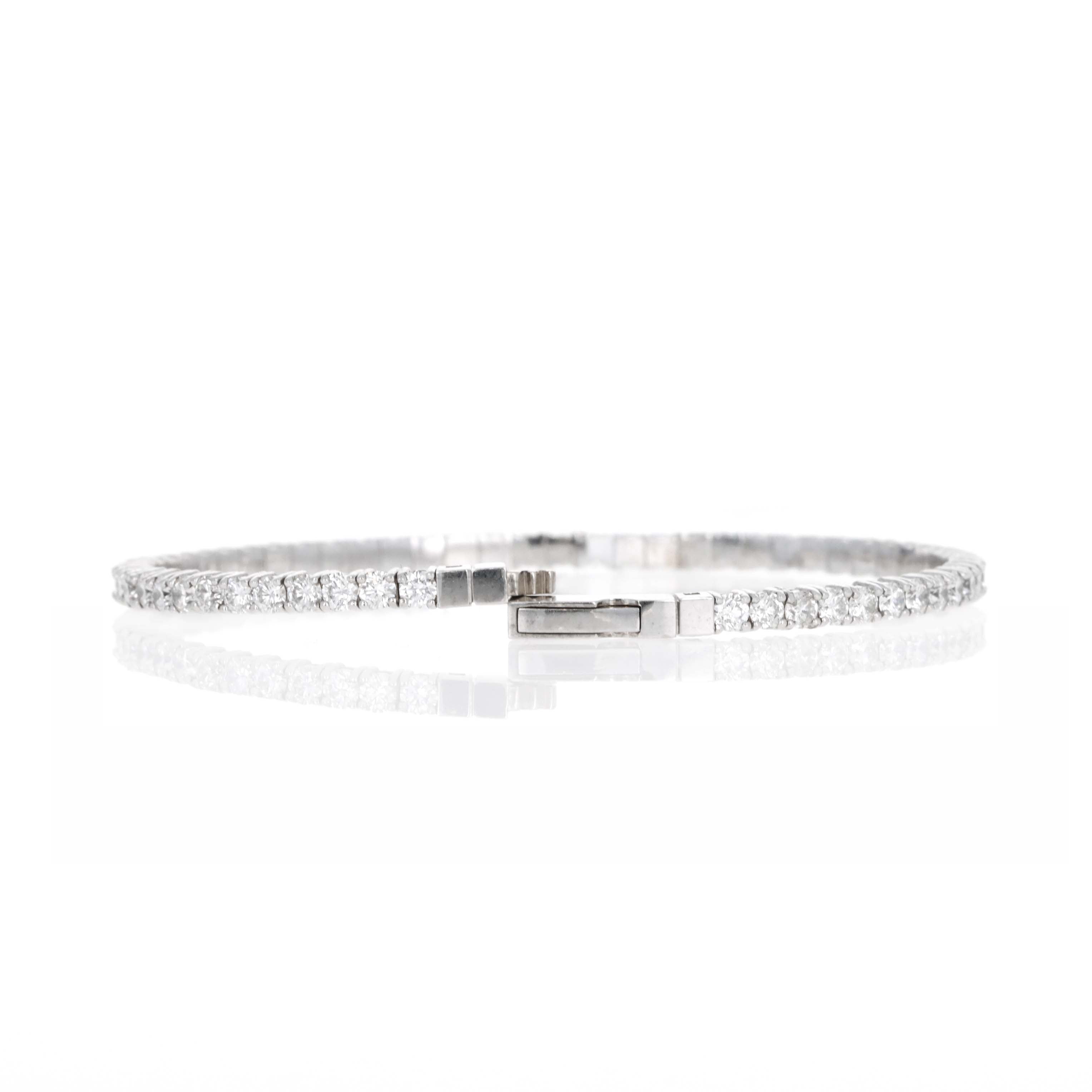 14K White Gold 4.7 Carat Round Diamond Flexible Bangle - Queen May