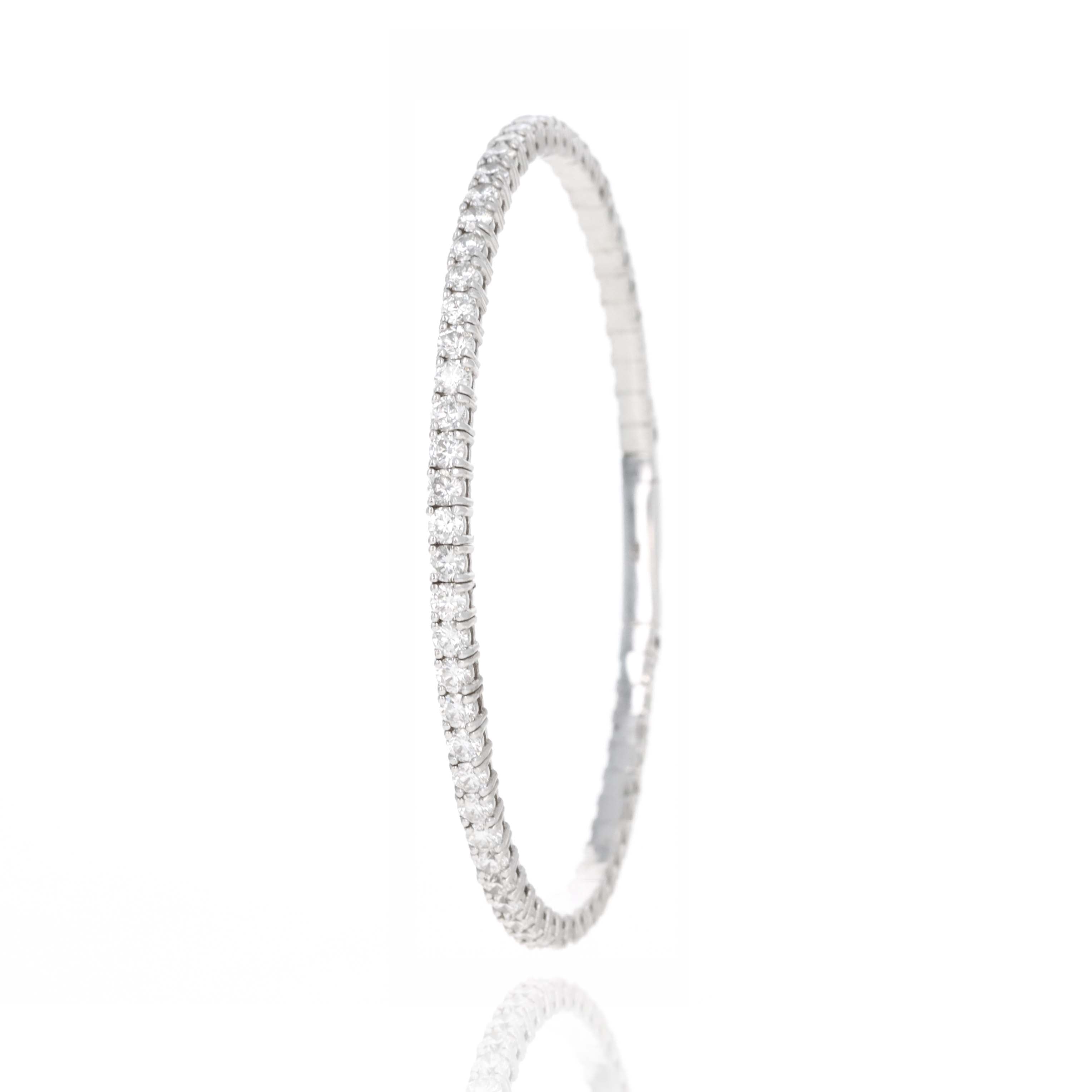 14K White Gold 4.7 Carat Round Diamond Flexible Bangle - Queen May