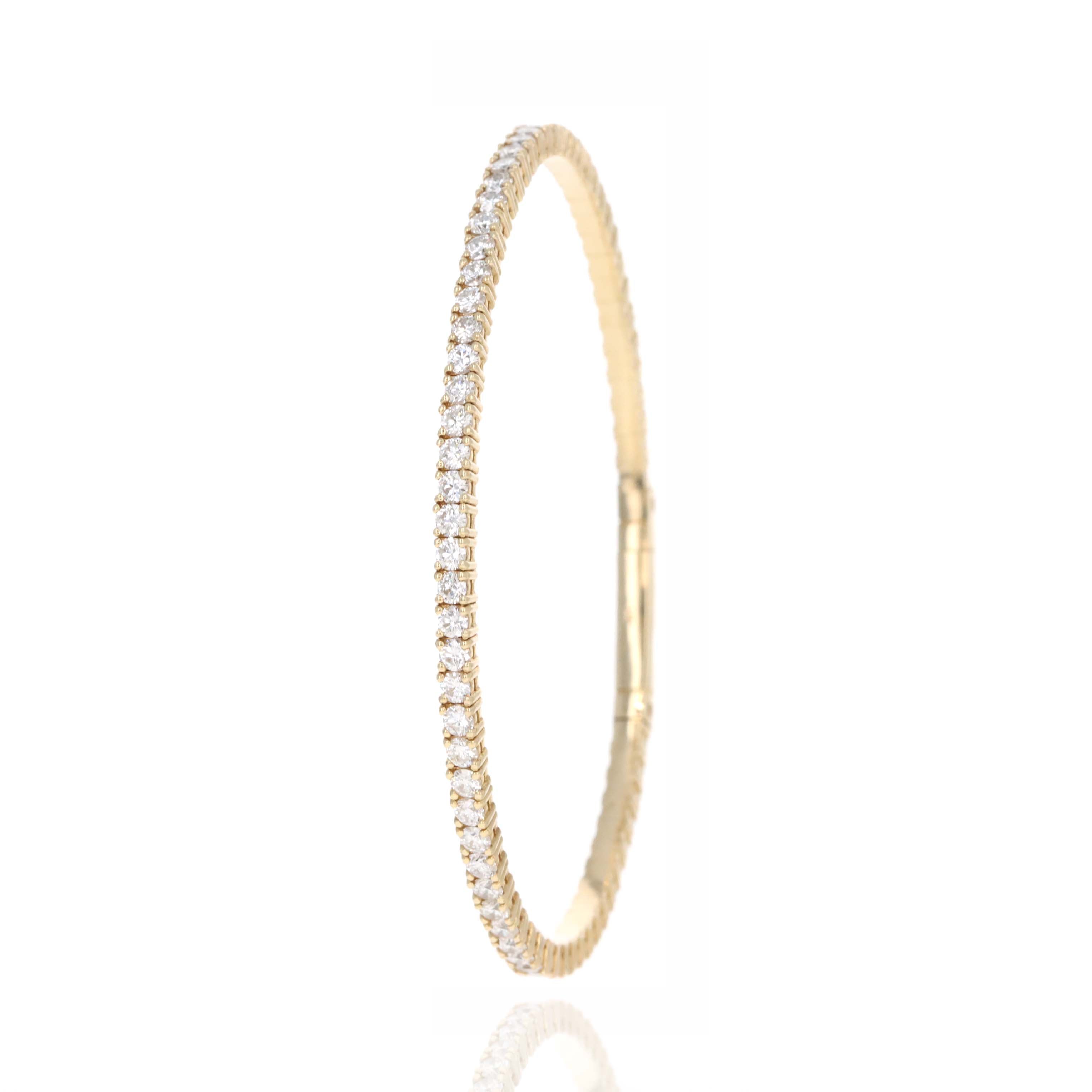 14K Yellow Gold 3.9 Carat Round Diamond Flexible Bangle - Queen May