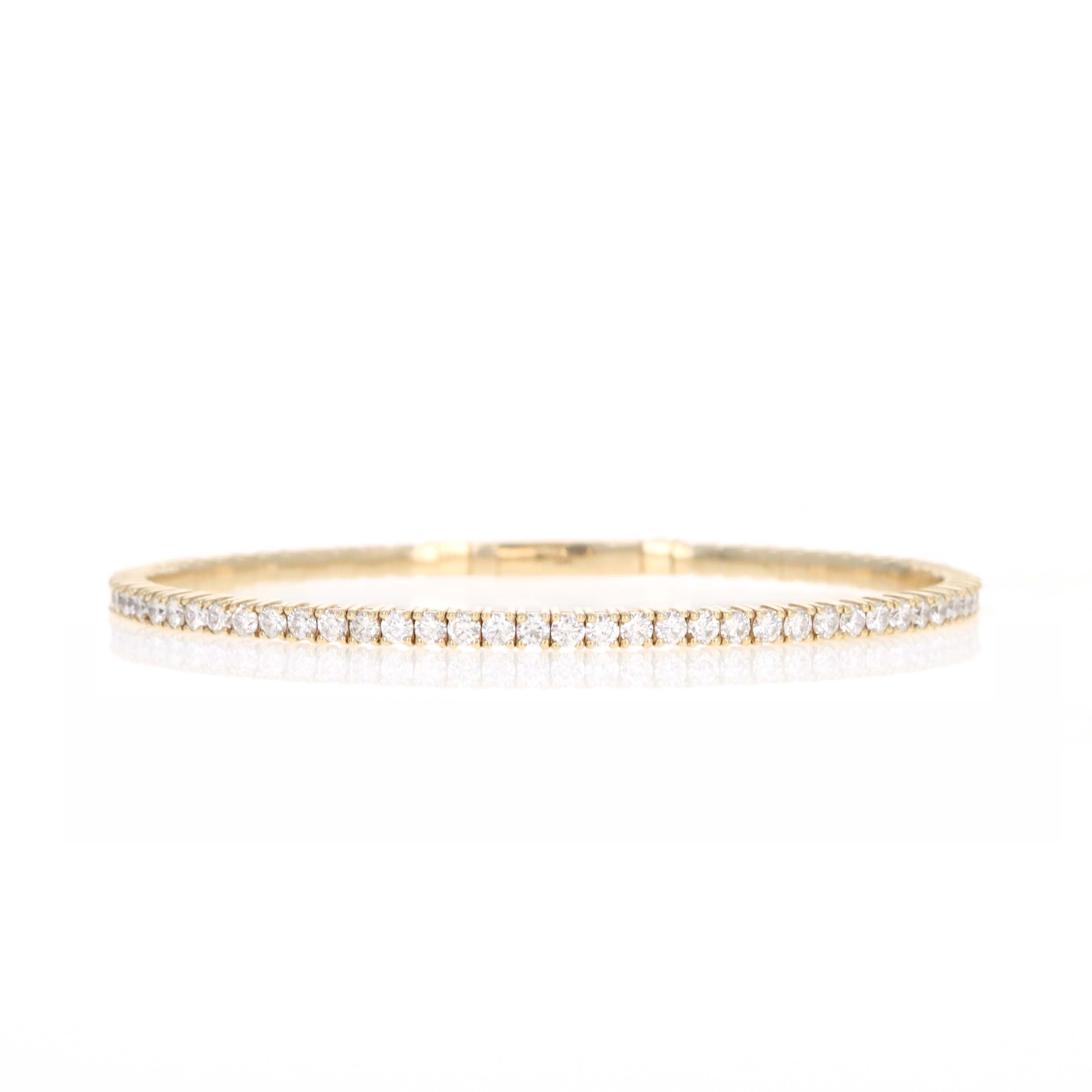 14K Yellow Gold 3.9 Carat Round Diamond Flexible Bangle - Queen May