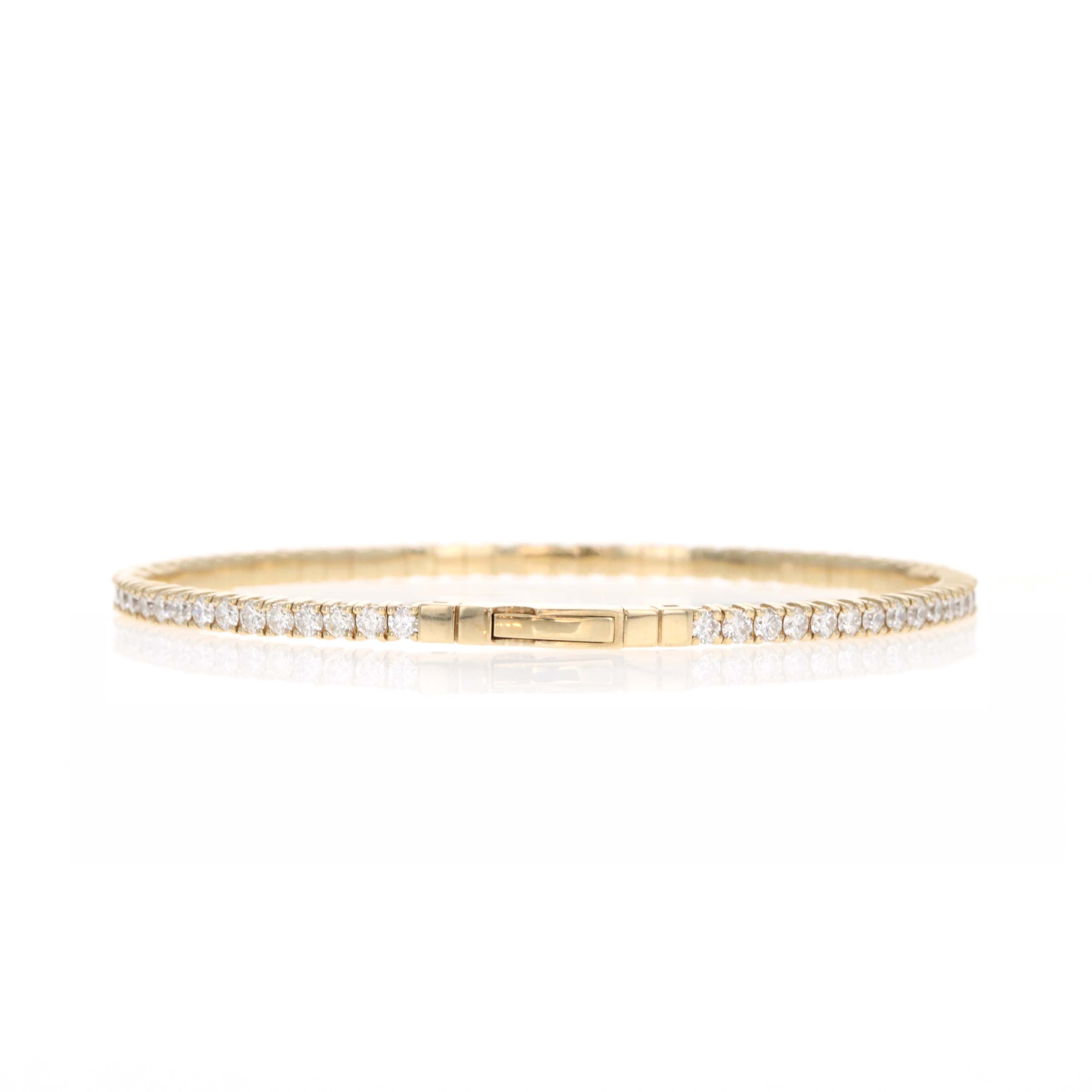 14K Yellow Gold 3.9 Carat Round Diamond Flexible Bangle - Queen May