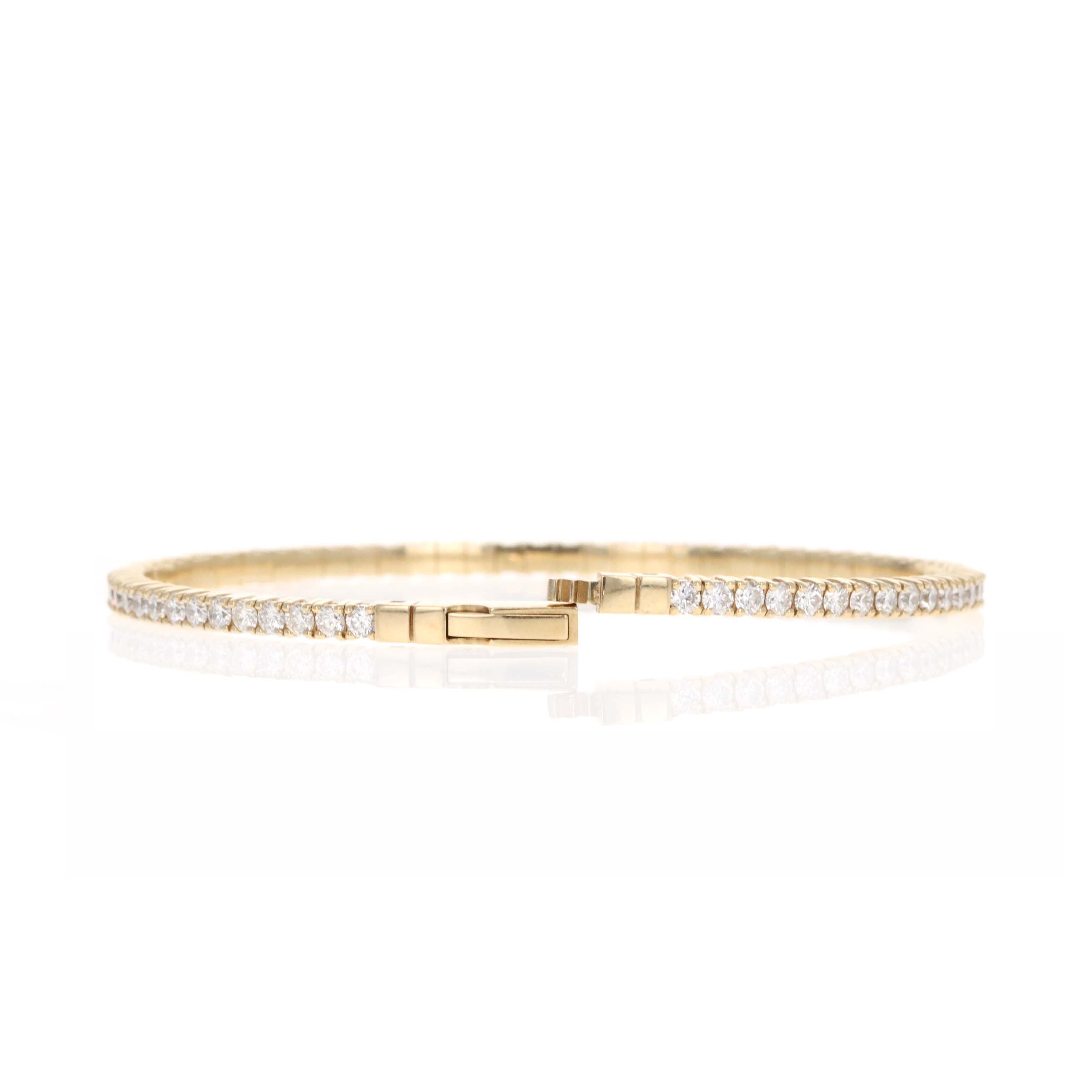 14K Yellow Gold 3.9 Carat Round Diamond Flexible Bangle - Queen May