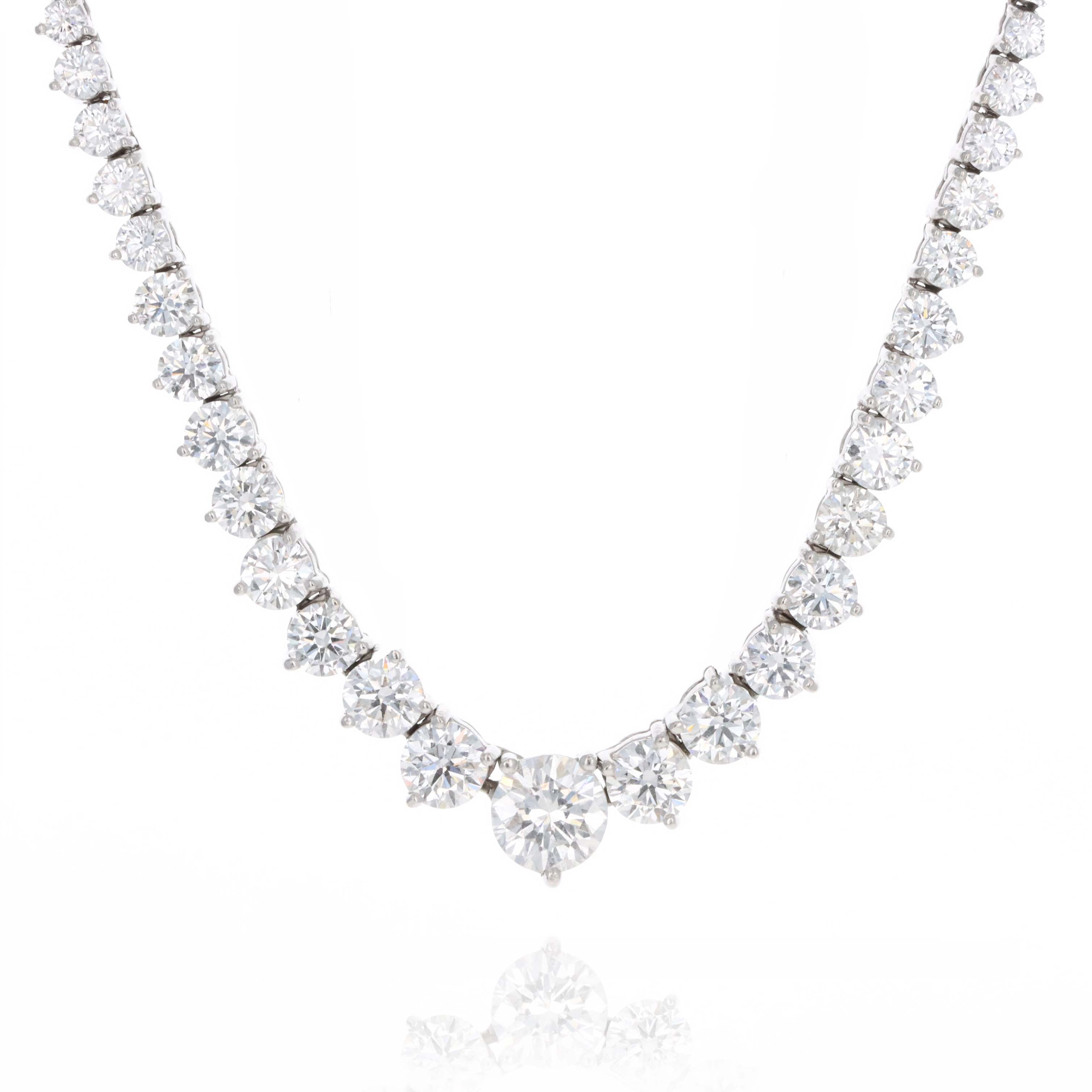 14K White Gold 8 Carat Graduated Round Diamond Riviera Tennis Necklace - Queen May