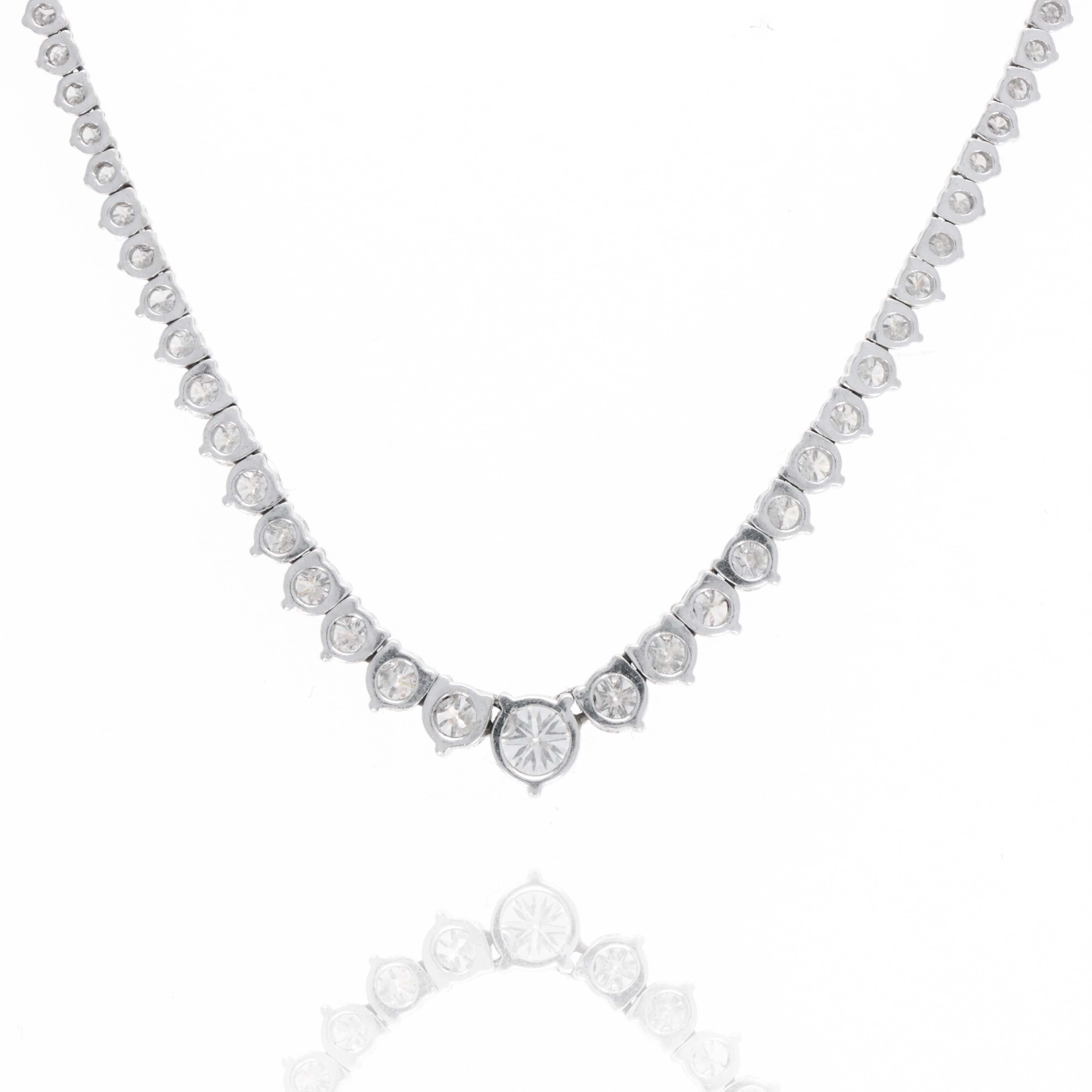 14K White Gold 8 Carat Graduated Round Diamond Riviera Tennis Necklace - Queen May