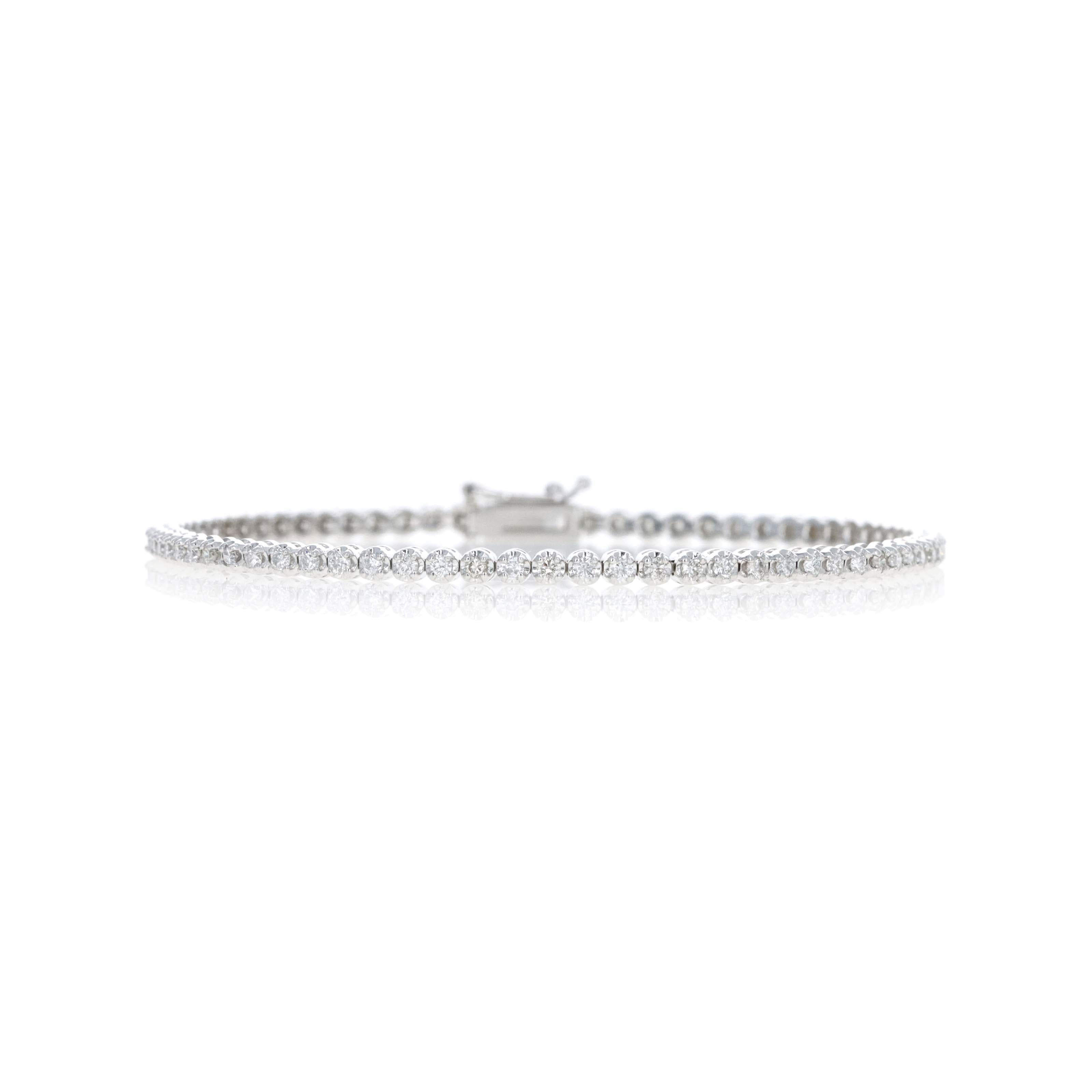 14K White Gold 1.30 Carat Round Diamond Tennis Bracelet - Queen May