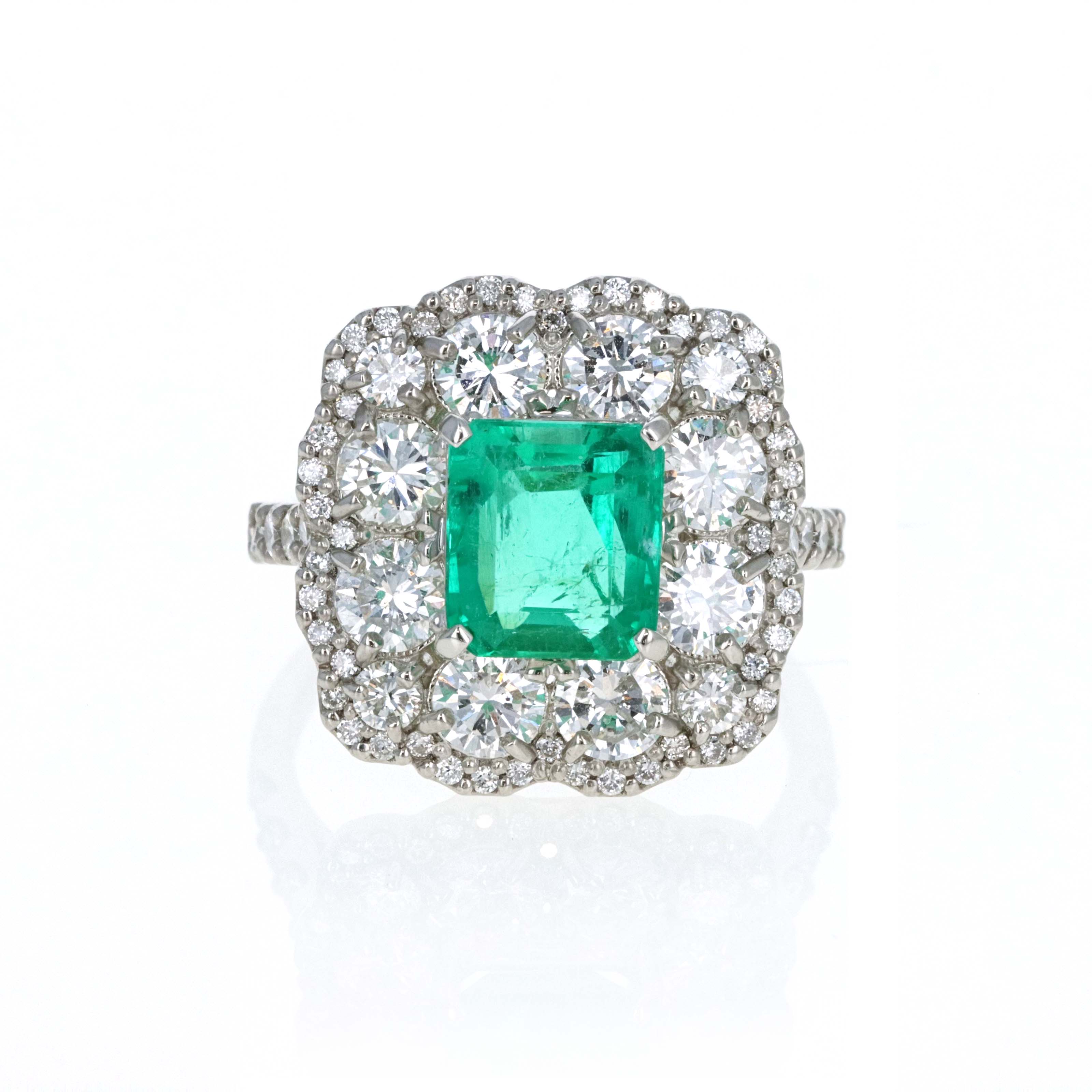 Platinum 2 Carat Emerald Diamond Halo Ring - Queen May