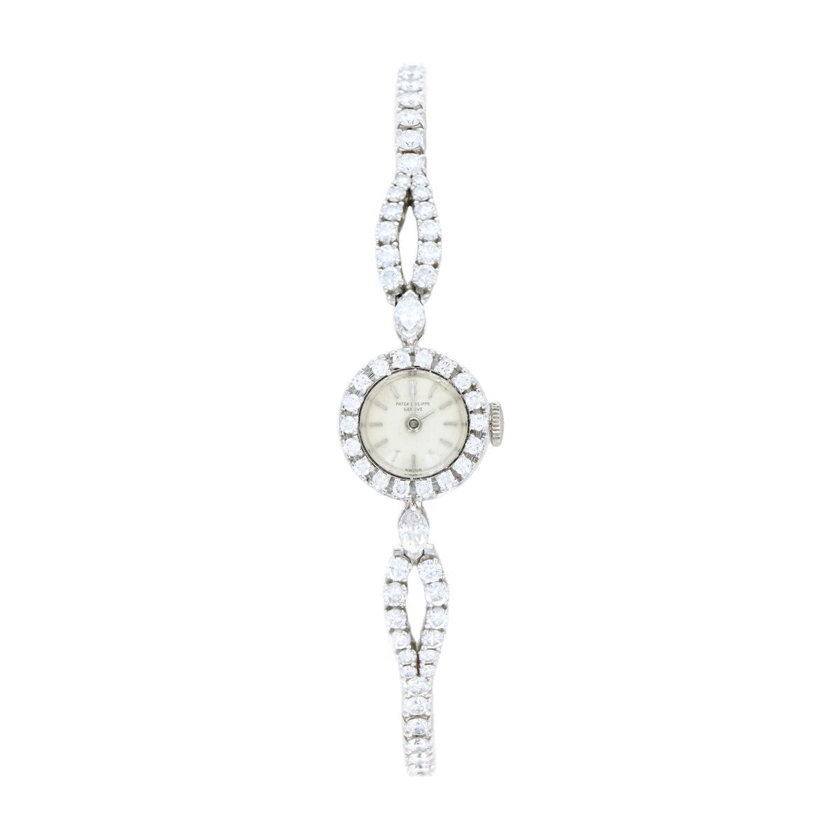 Vintage Patek Philippe 16MM Platinum Diamond Cocktail Watch Reference 3267/30 - Queen May