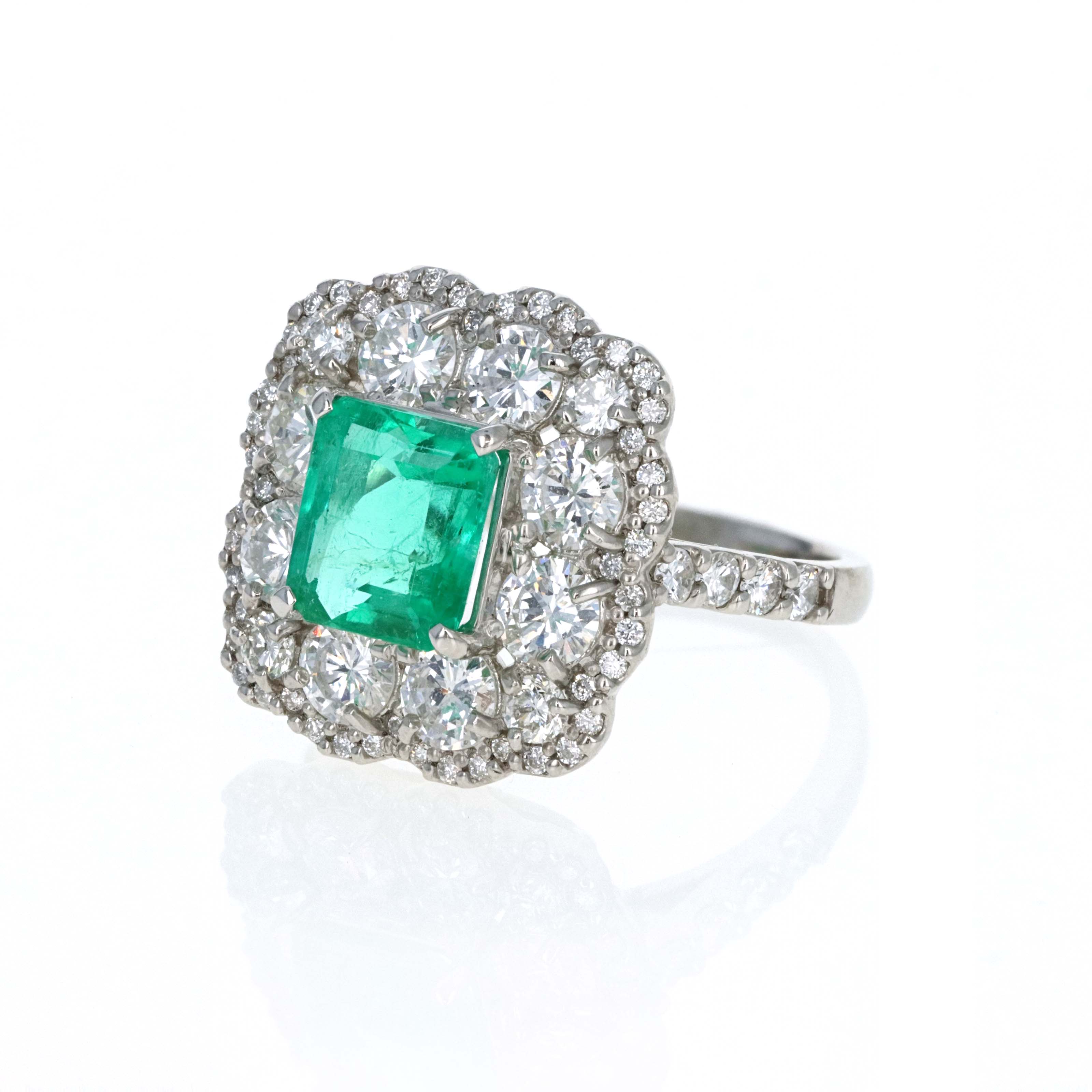 Platinum 2 Carat Emerald Diamond Halo Ring - Queen May