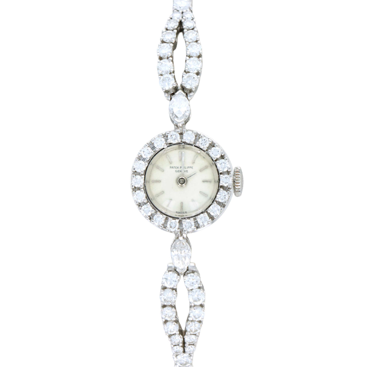 Vintage Patek Philippe 16MM Platinum Diamond Cocktail Watch Reference 3267/30 - Queen May