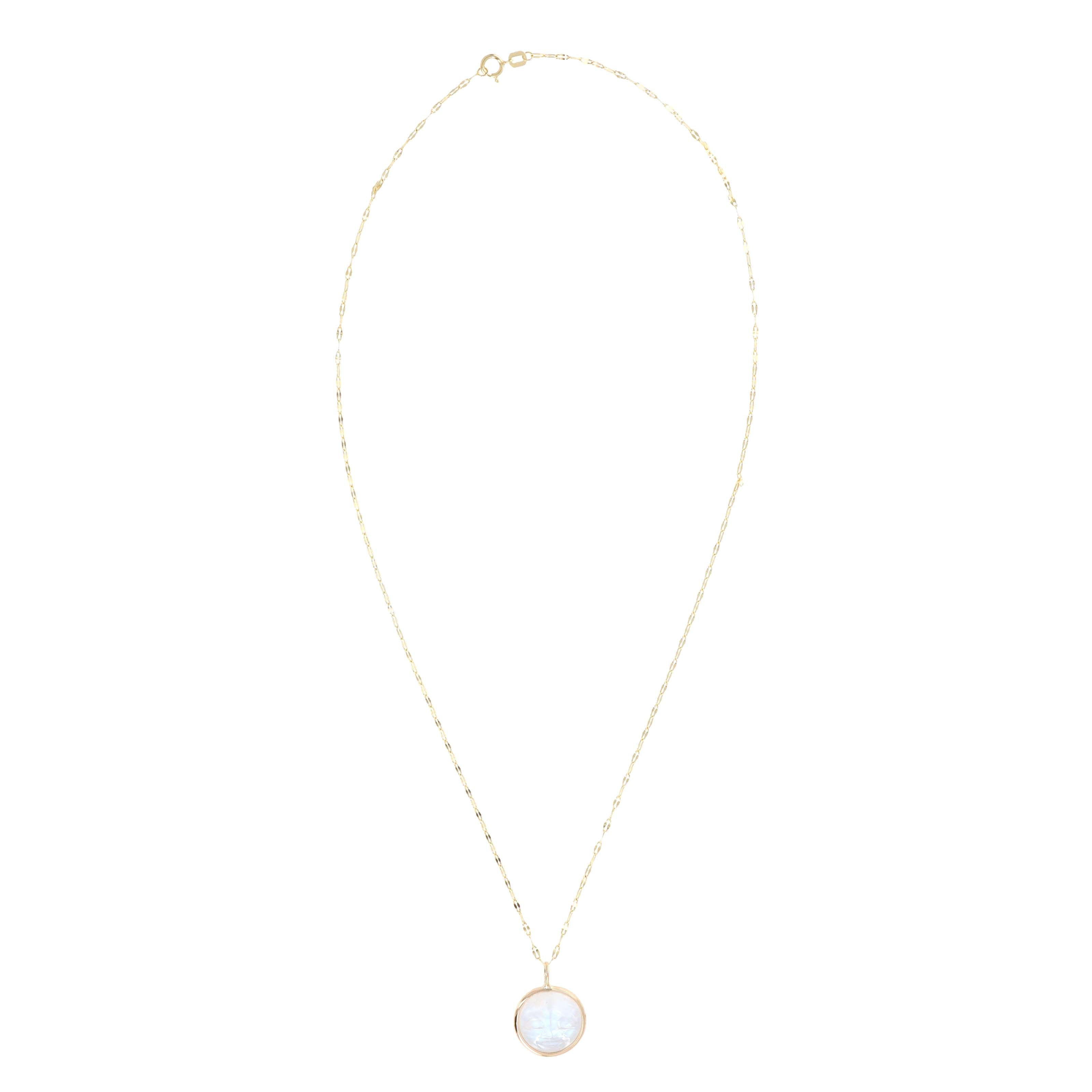 14K Yellow Gold 7.44 Carat Moonstone Face Pendant Necklace