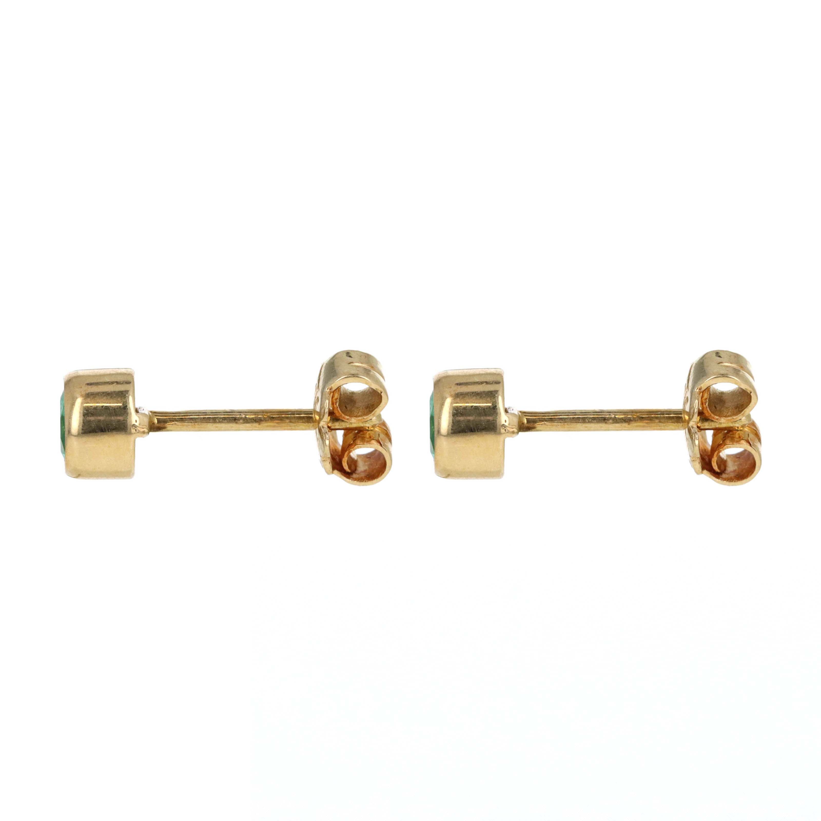 18K Yellow Gold 0.40 Carat Emerald Bezel Stud Earrings - Queen May
