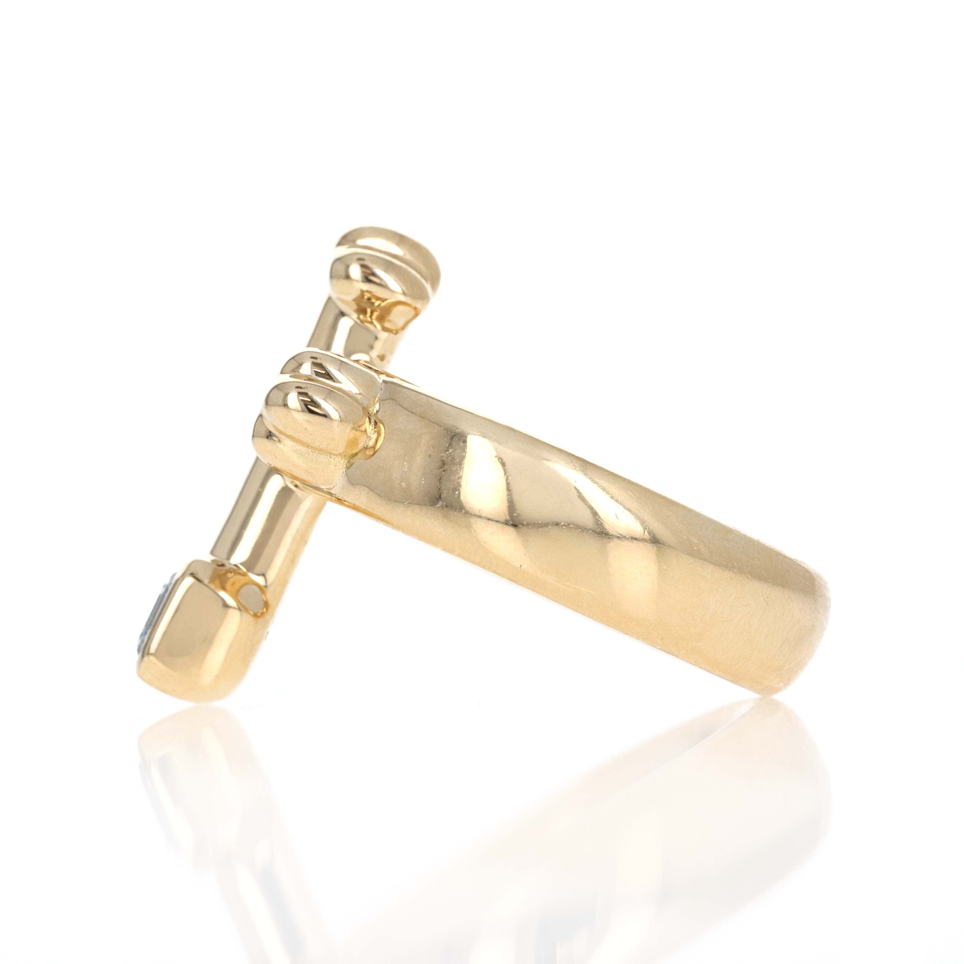 Uniform Object 18K Yellow Gold 0.75 Carat Asscher Diamond Cross Gauge Ring - Queen May