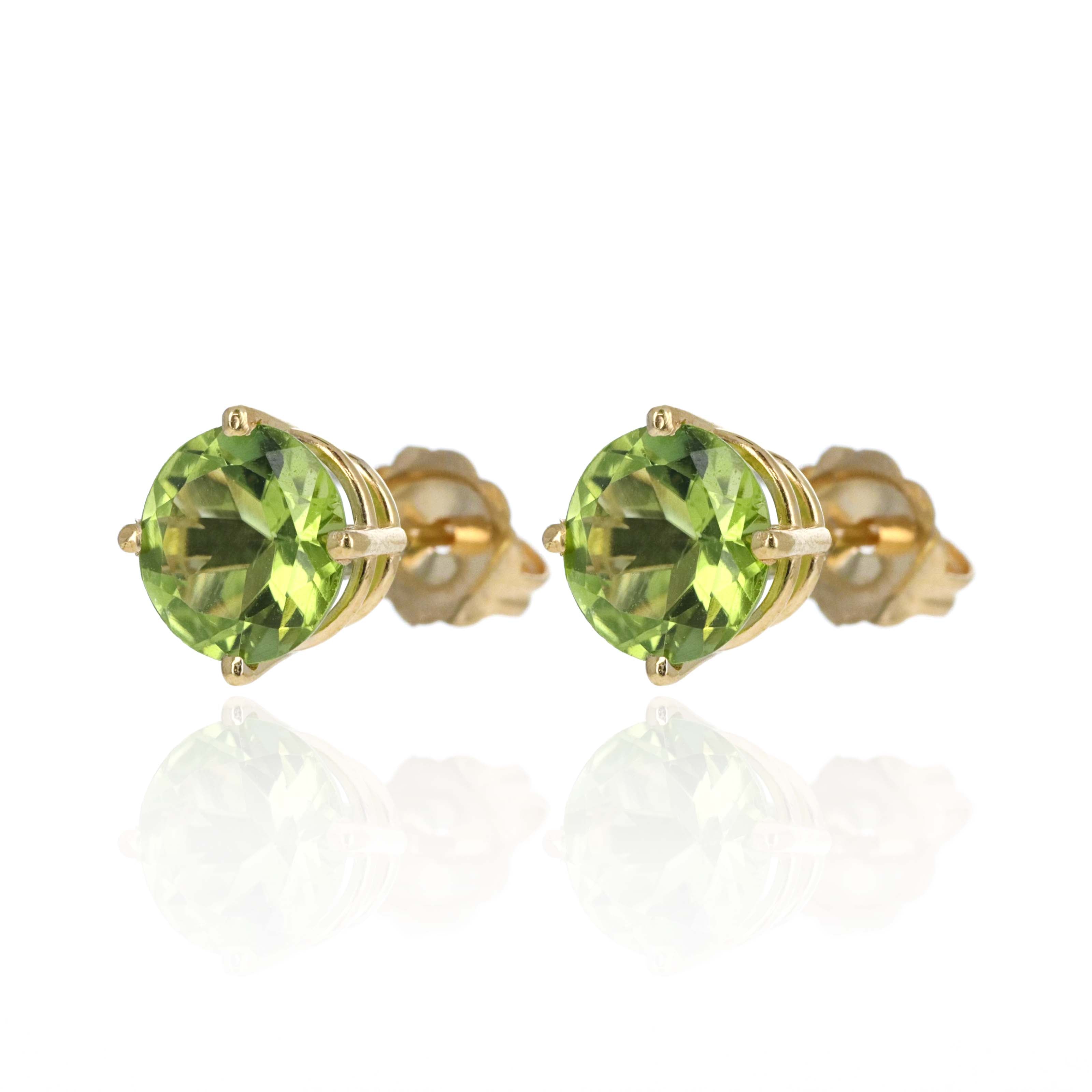 14K Yellow Gold 2.5 Carat Round Peridot Studs - Queen May