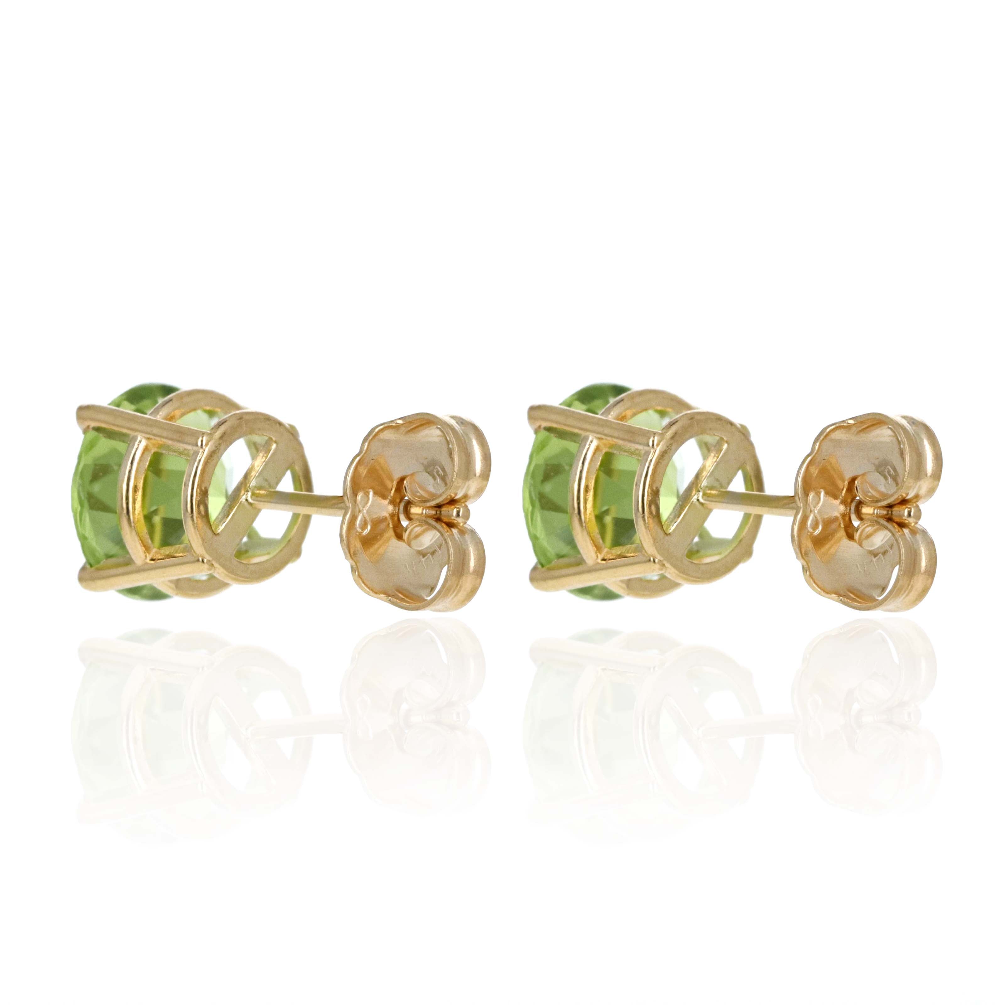 14K Yellow Gold 2.5 Carat Round Peridot Studs - Queen May