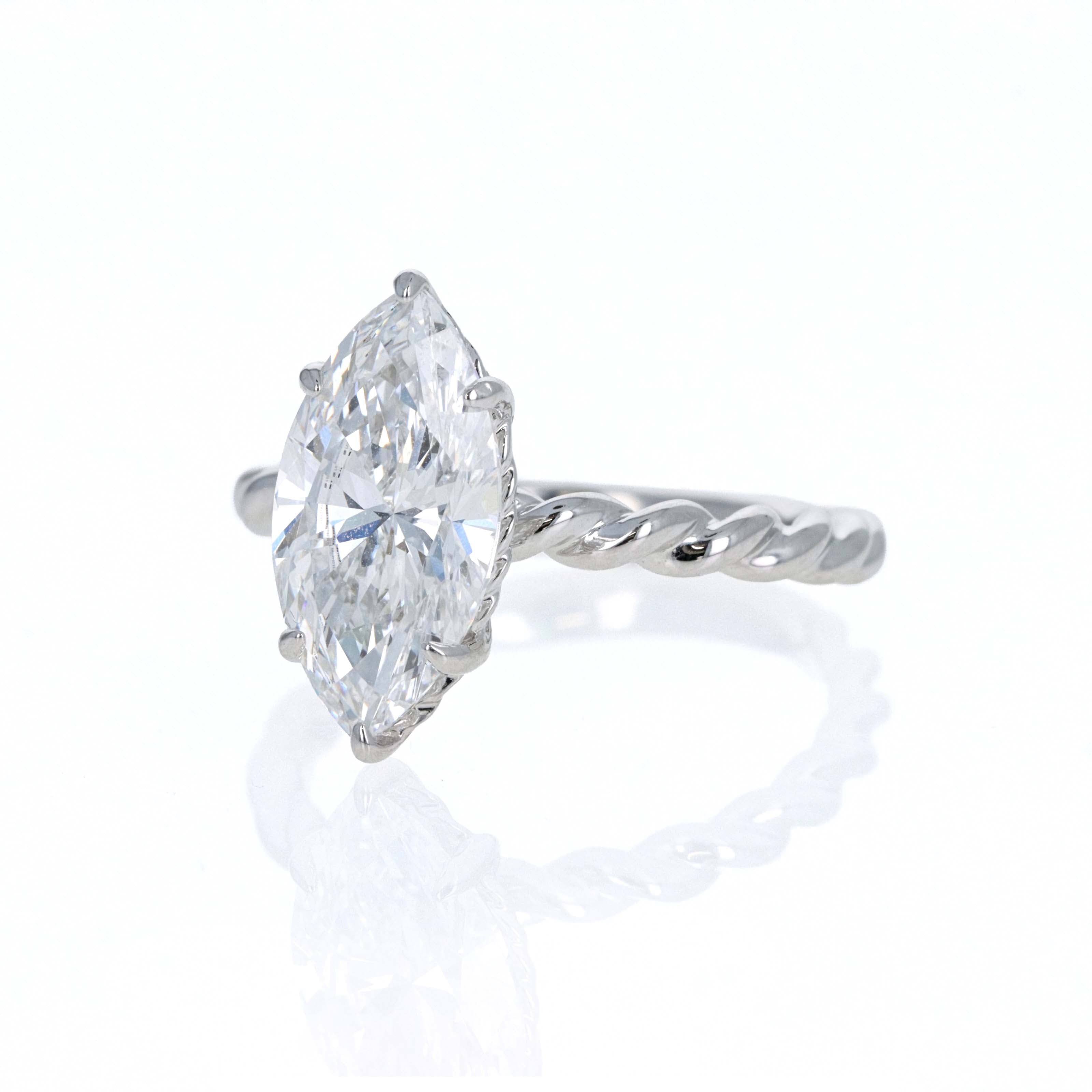 Lab Grown 3 Carat Marquise Diamond Braided Engagement Ring 14K White Gold - Queen May