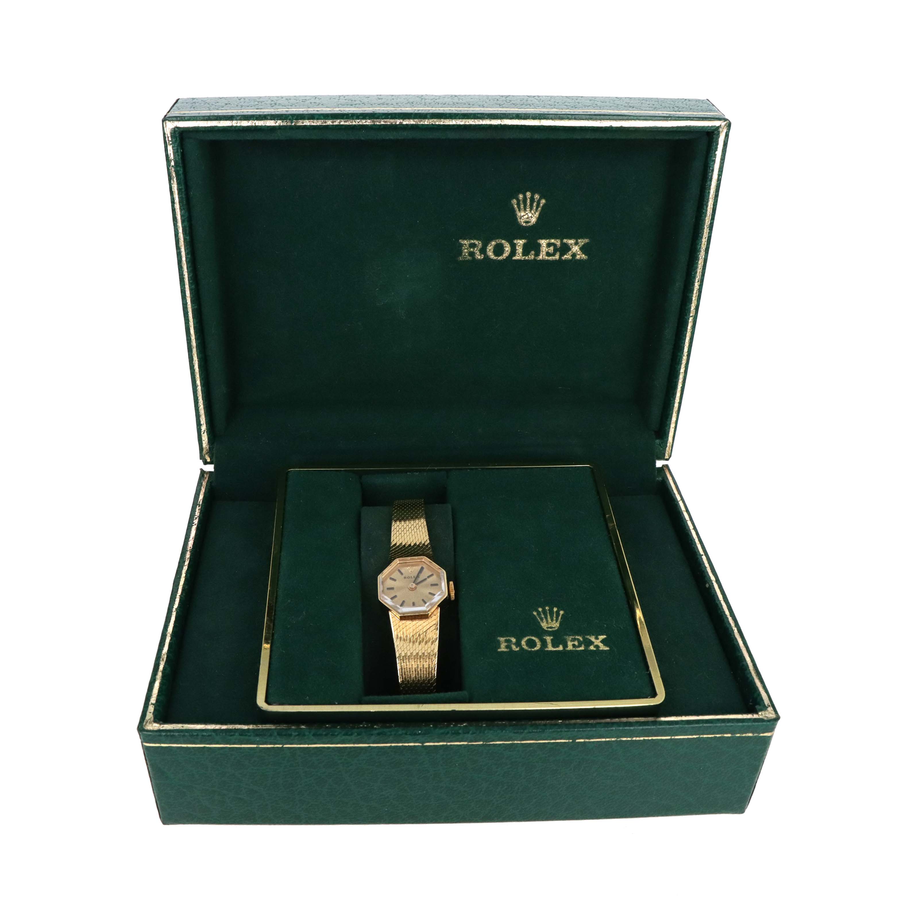 Vintage Rolex 14k Yellow Gold 17mm Octagon Ladies Watch Model 8402 with Box - Queen May
