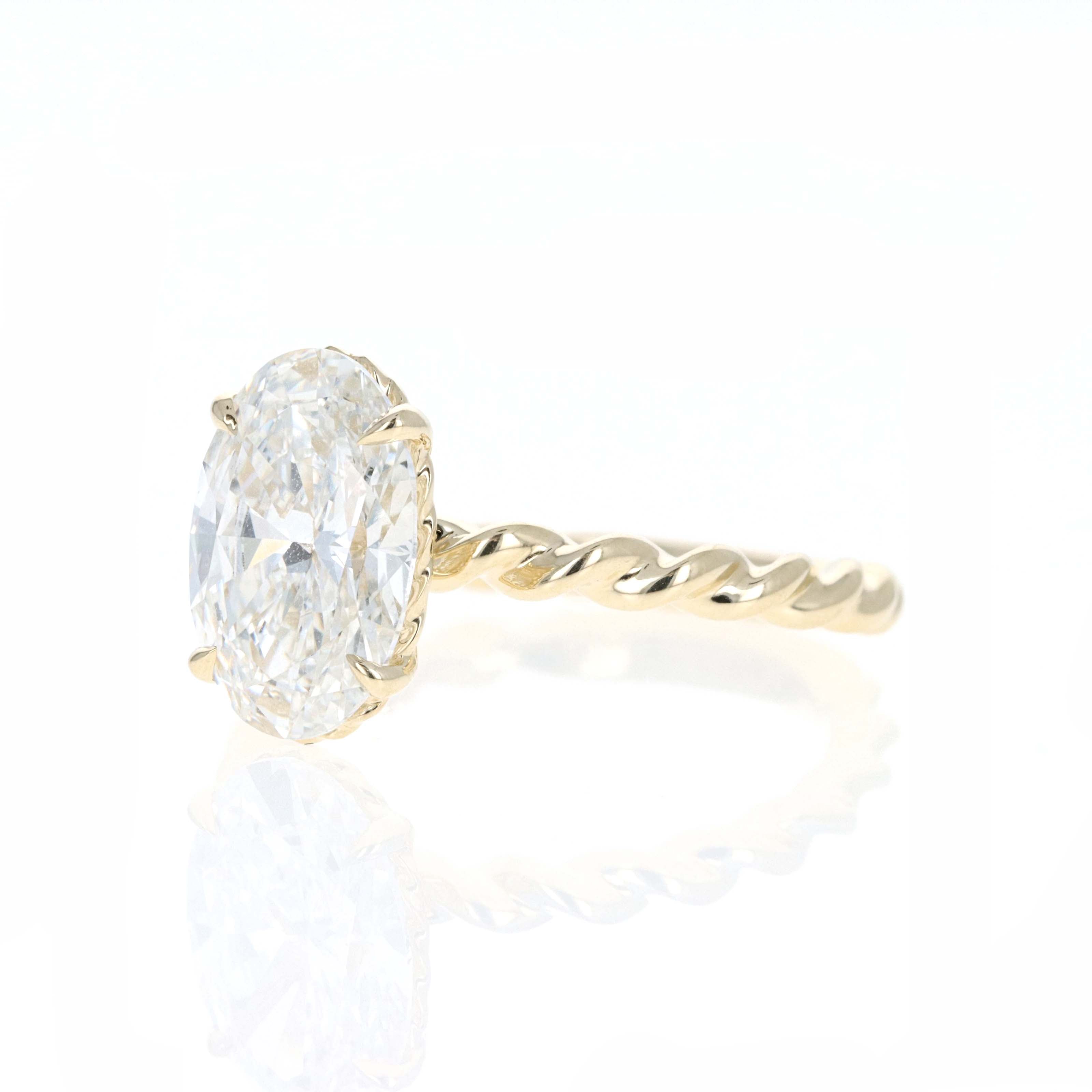 Lab Grown 3 Carat Oval Diamond Braided Engagement Ring - Queen May