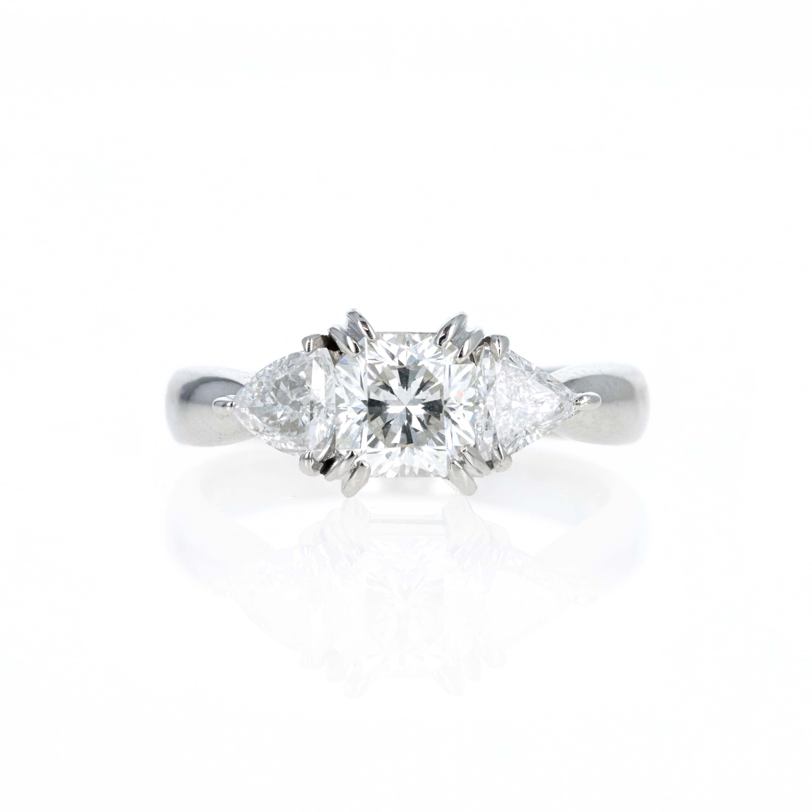 Platinum 1.05 Carat Radiant Diamond Trillion Three Stone Engagement Ring - Queen May