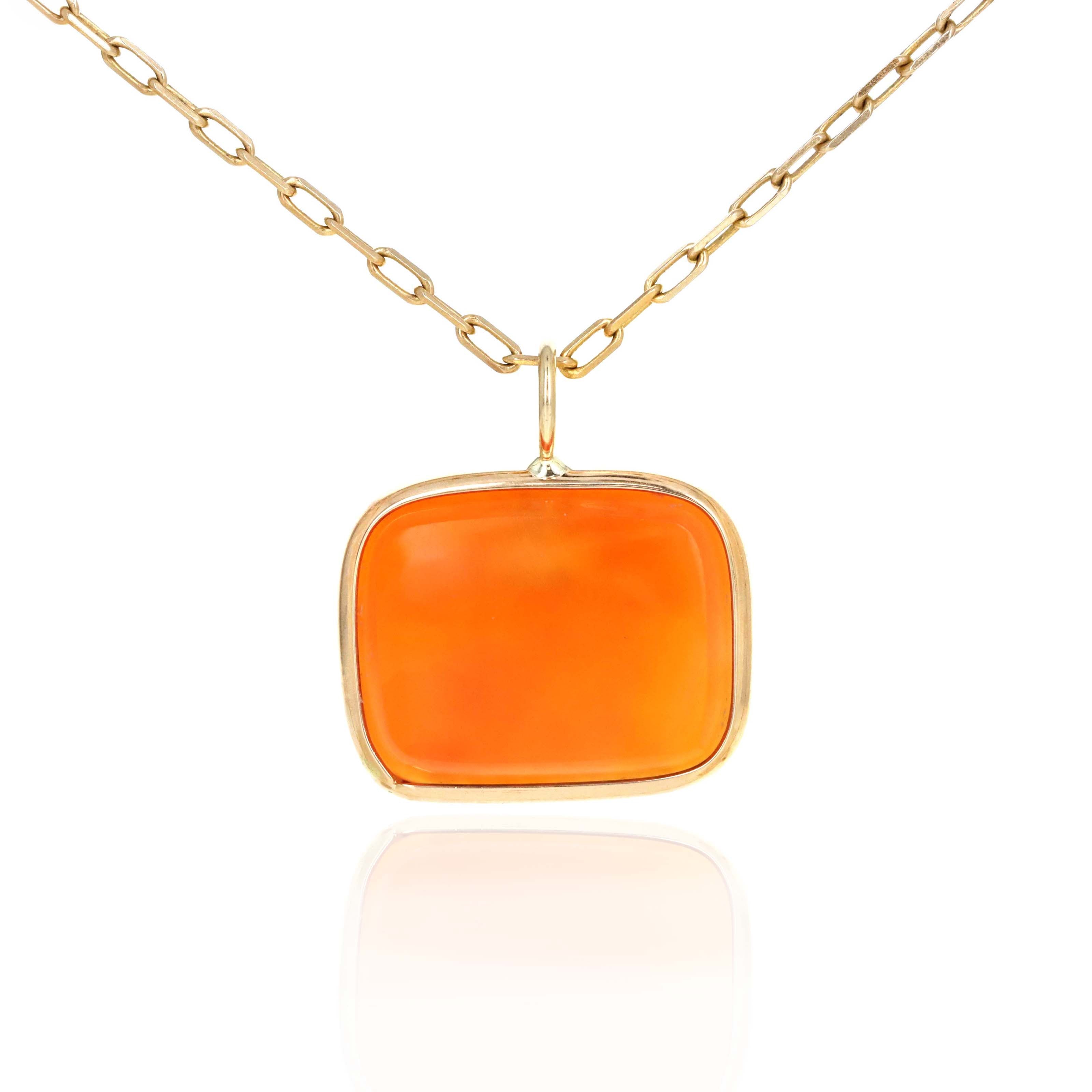 14k Yellow Gold Carnelian Intaglio "Lion & Tree" Pendant Necklace