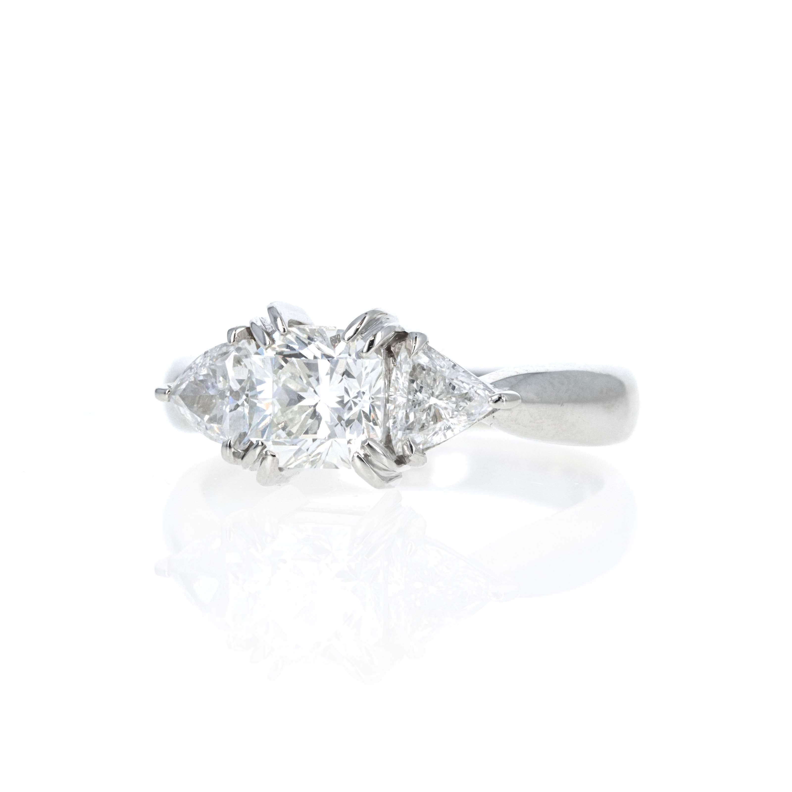 Platinum 1.05 Carat Radiant Diamond Trillion Three Stone Engagement Ring - Queen May