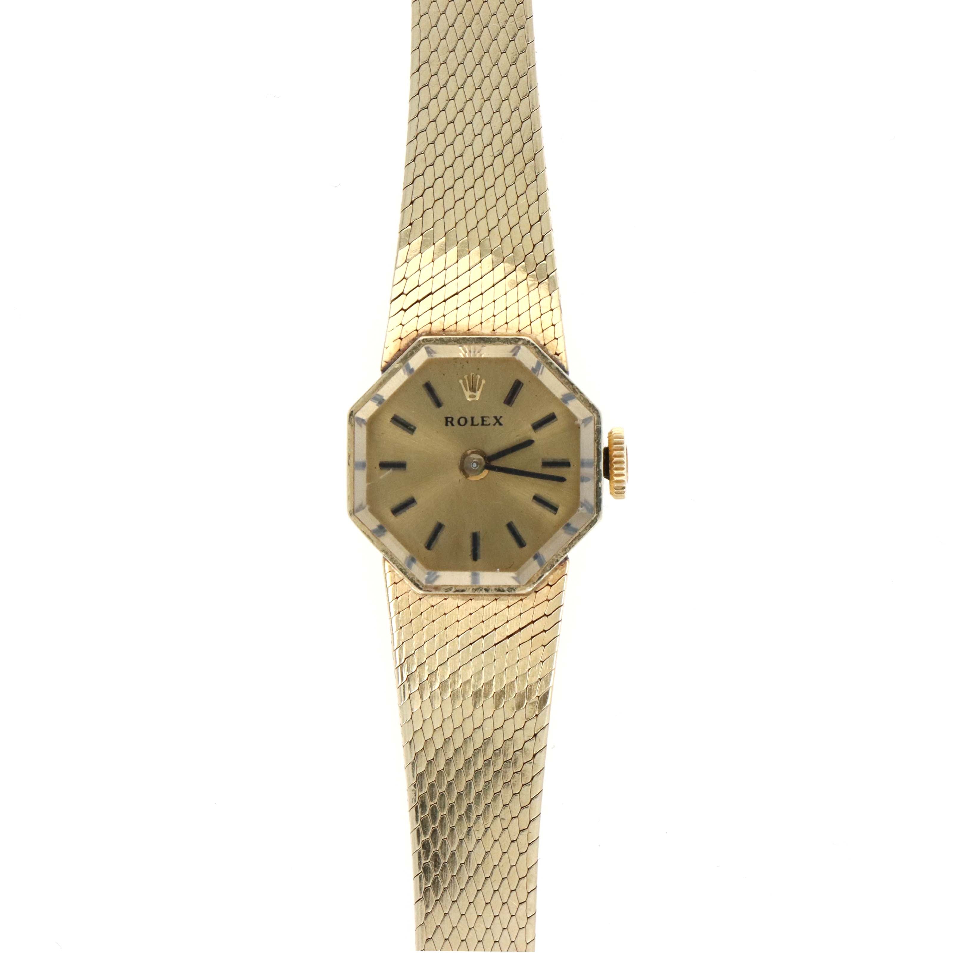 Vintage Rolex 14k Yellow Gold 17mm Octagon Ladies Watch Model 8402 with Box - Queen May
